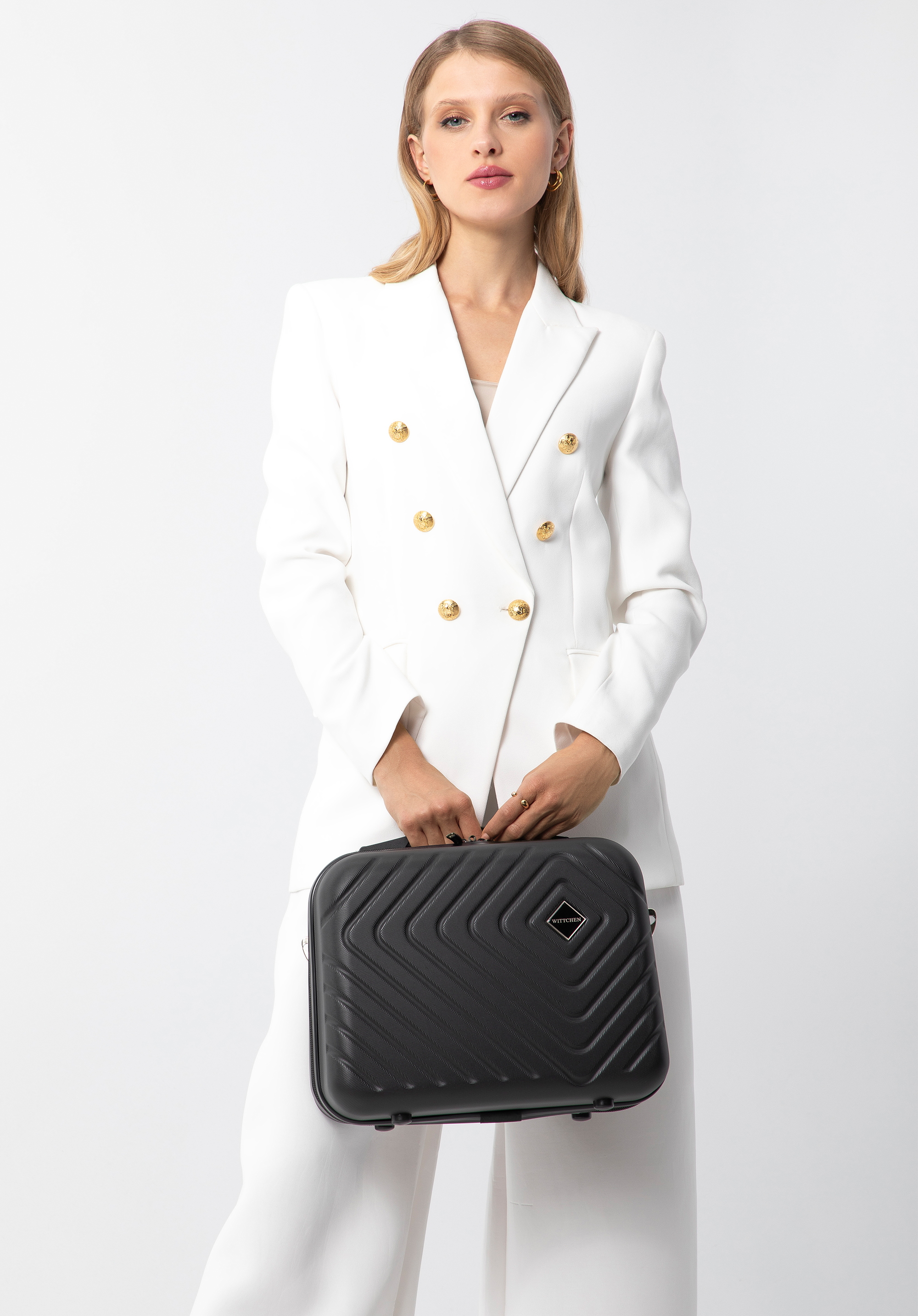 Walizka kabinowa z ABS-u z geometrycznym tłoczeniem