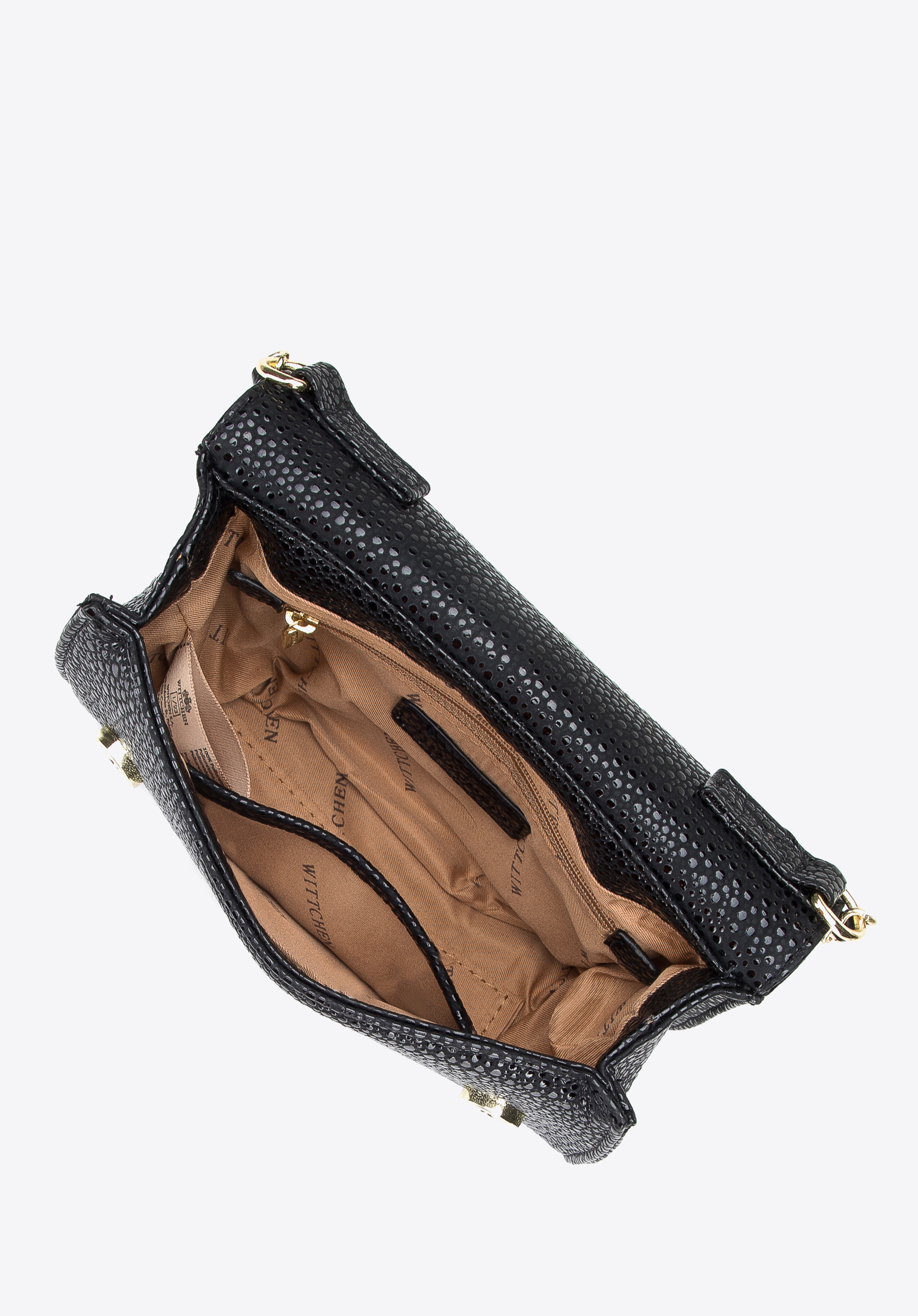 Damska listonoszka z połyskującej ekoskóry na łańcuszku