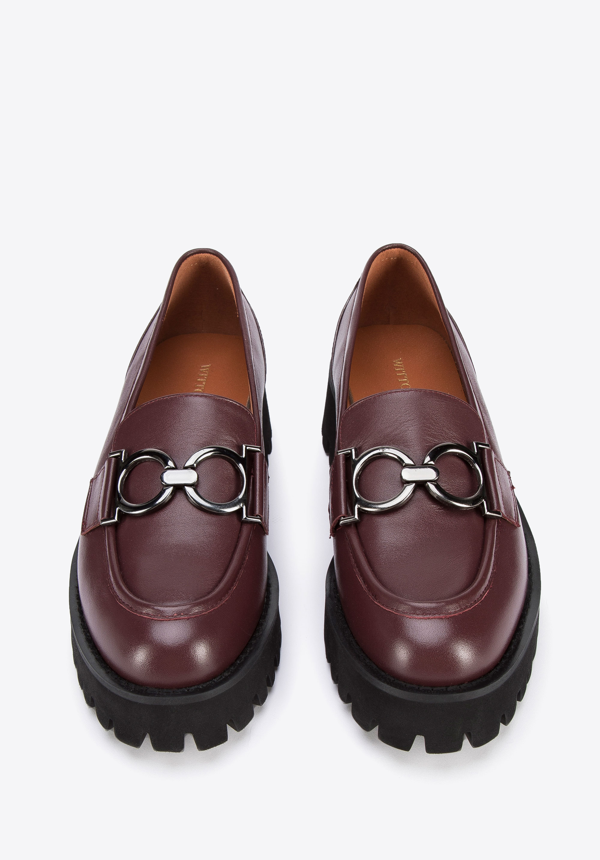 Damskie mokasyny ze skóry z klamrą na grubej podeszwie