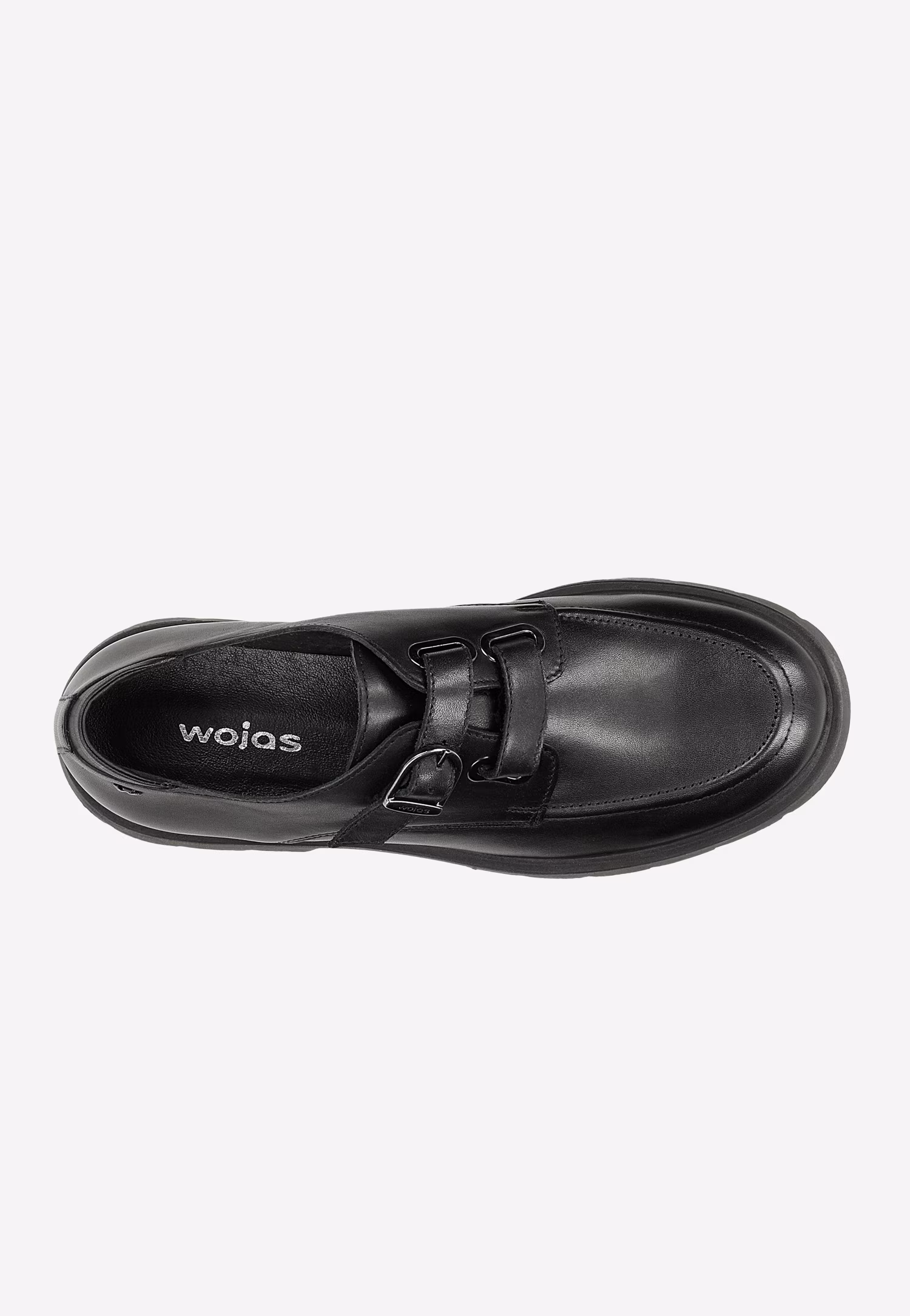 Czarne skórzane półbuty damskie na grubej podeszwie