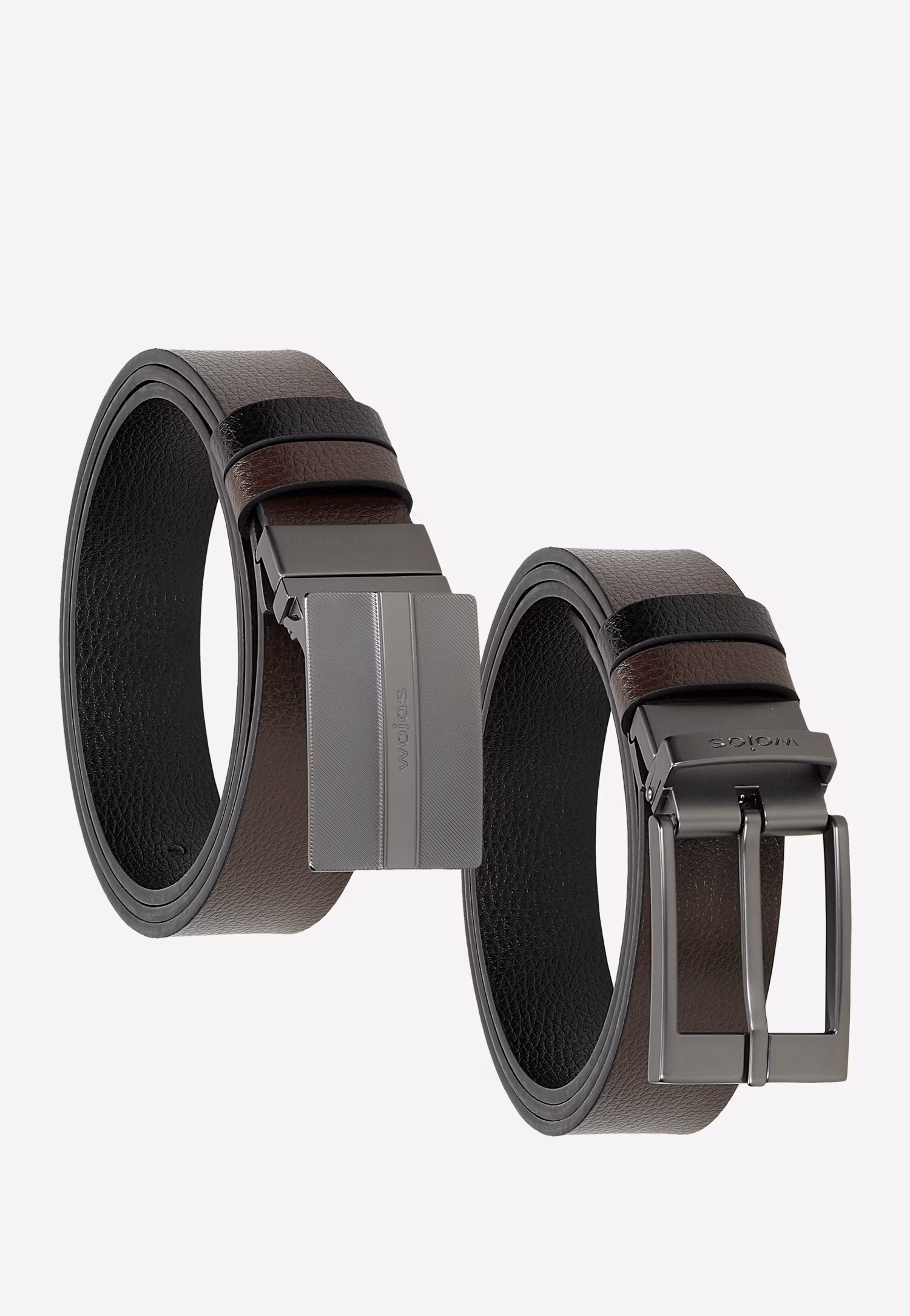 Dwustronny czarno-brązowy pasek męski z wymiennymi klamrami