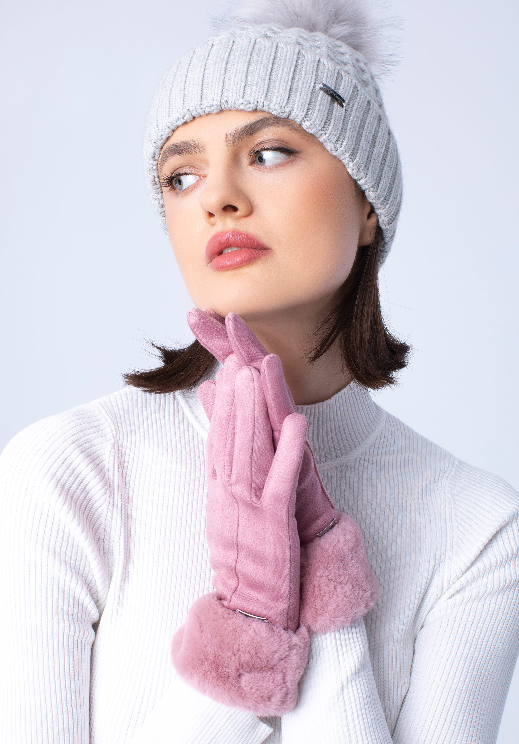 Damskie rękawiczki ze sztucznym futerkiem