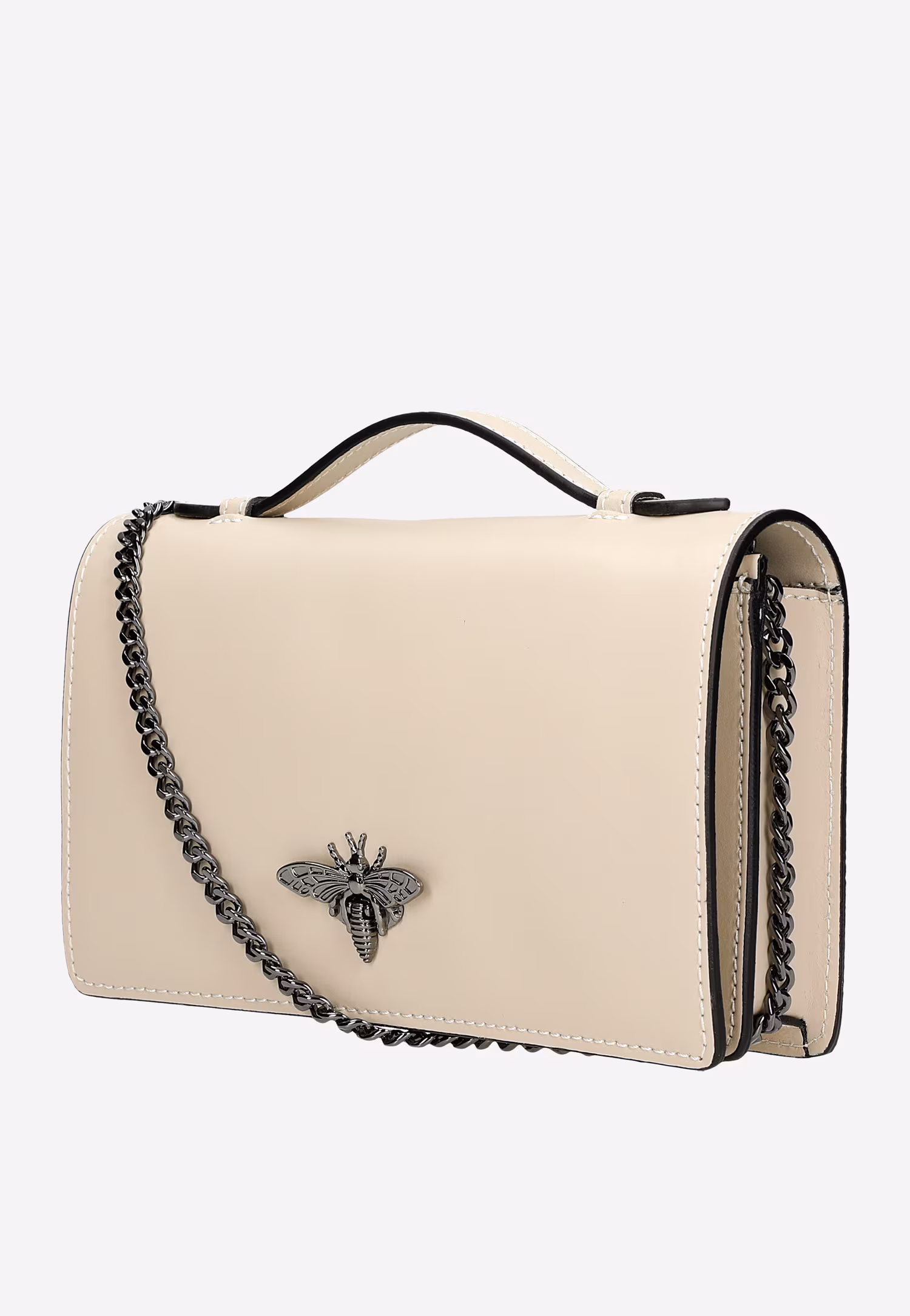 Beżowa skórzana torebka z owadem