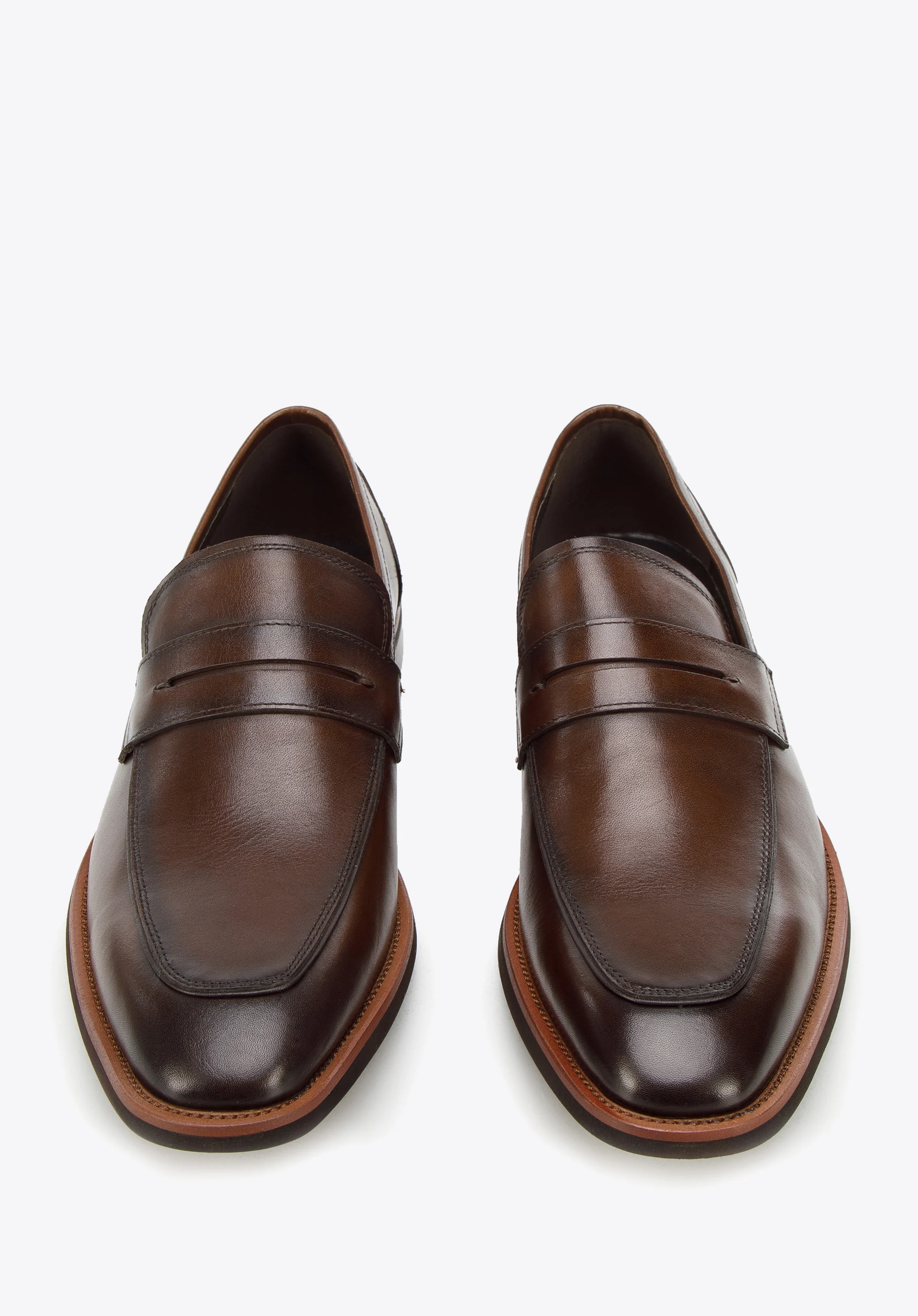 Męskie mokasyny pensówki skórzane z kwadratowym noskiem