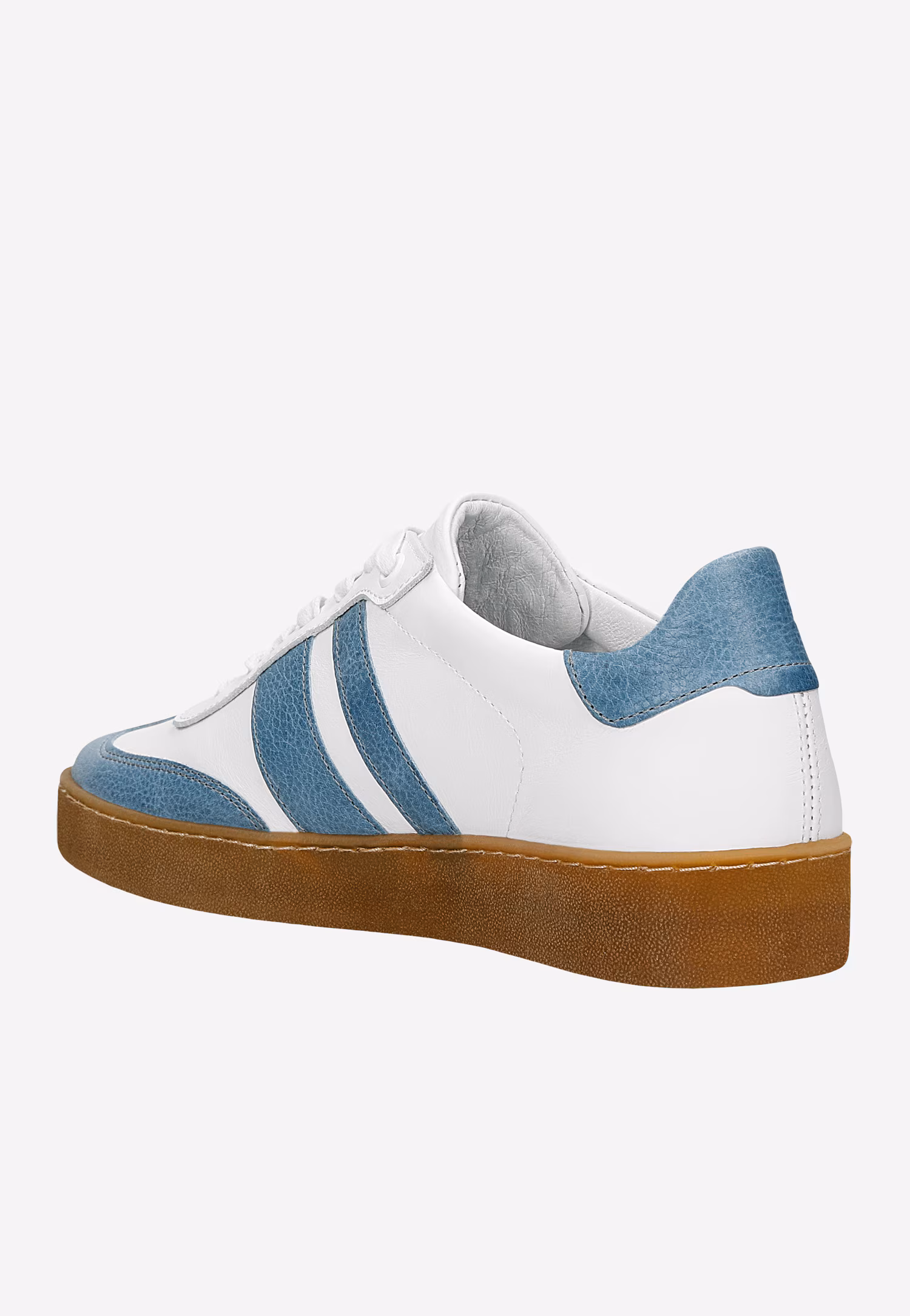 Biało-szare trampki damskie na płaskiej brązowej podeszwie