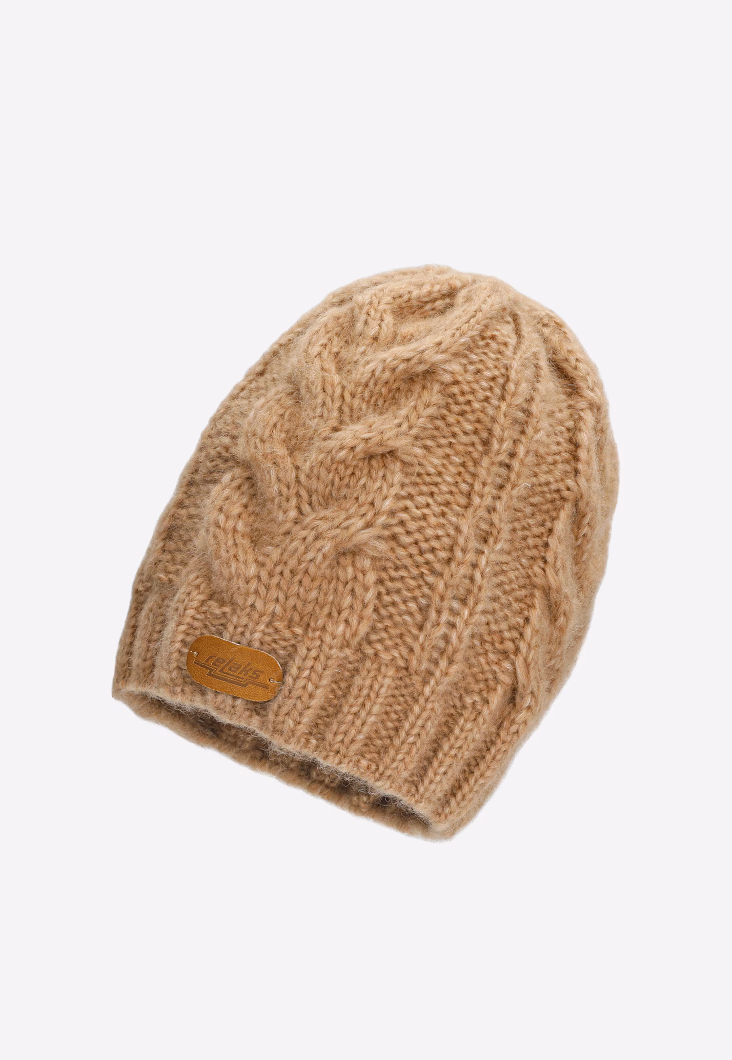 RELAKS jasnobrązowy zestaw z wełną merino - czapka + komin