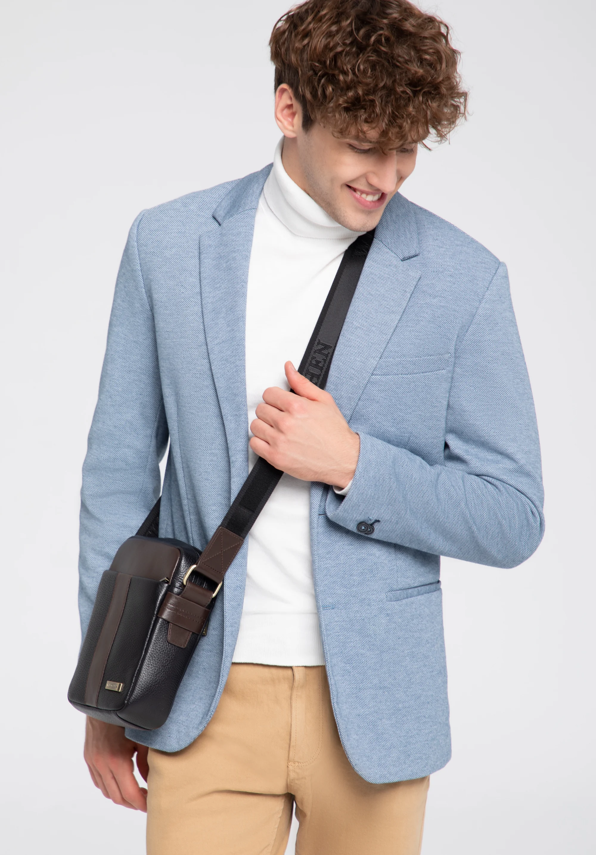 Męska listonoszka skórzana dwukolorowa mała