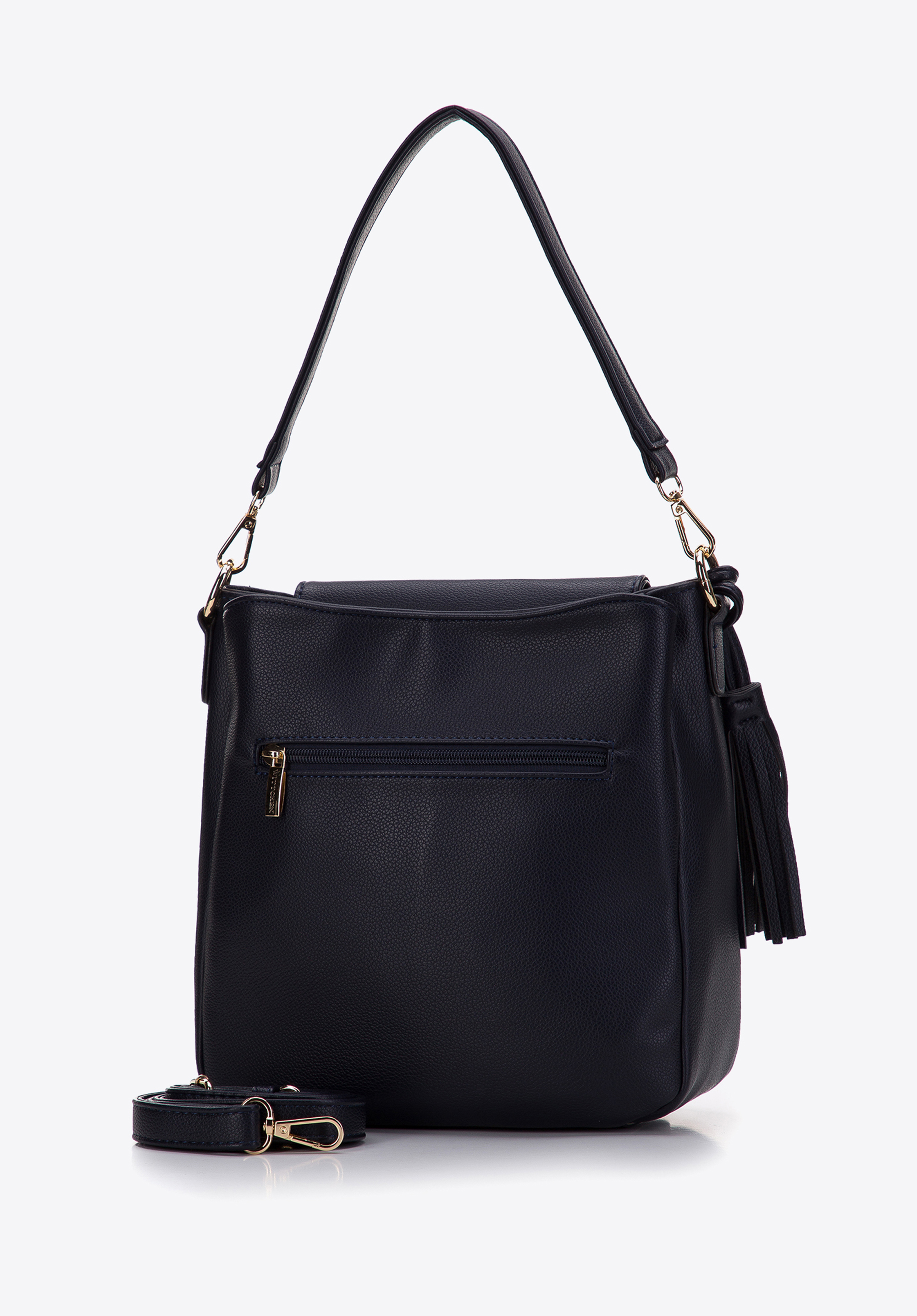 Torebka worek trzykomorowa z klapą z okuciami