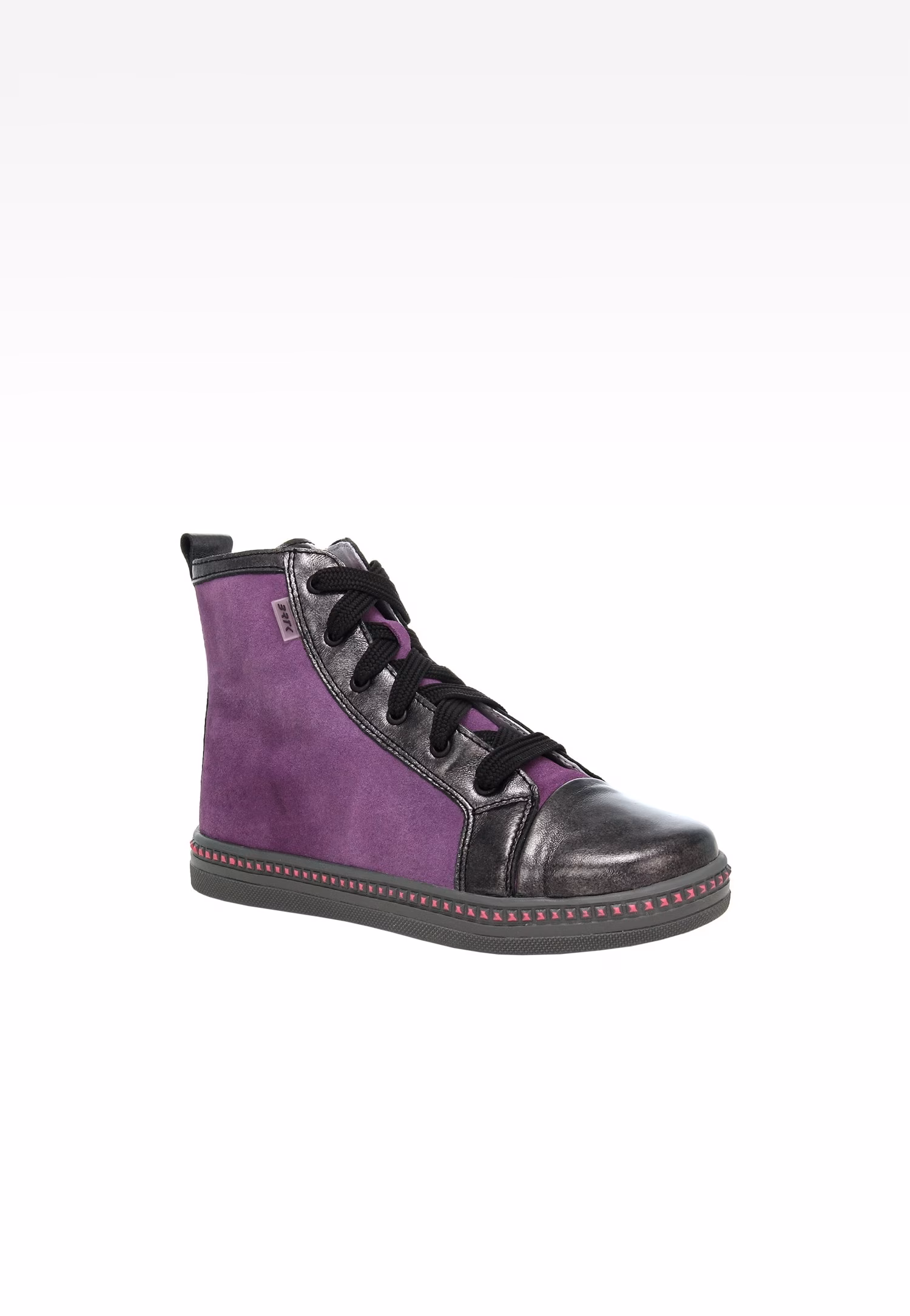 Szare trampki z elementami z lakierowanej skóry 14133-08