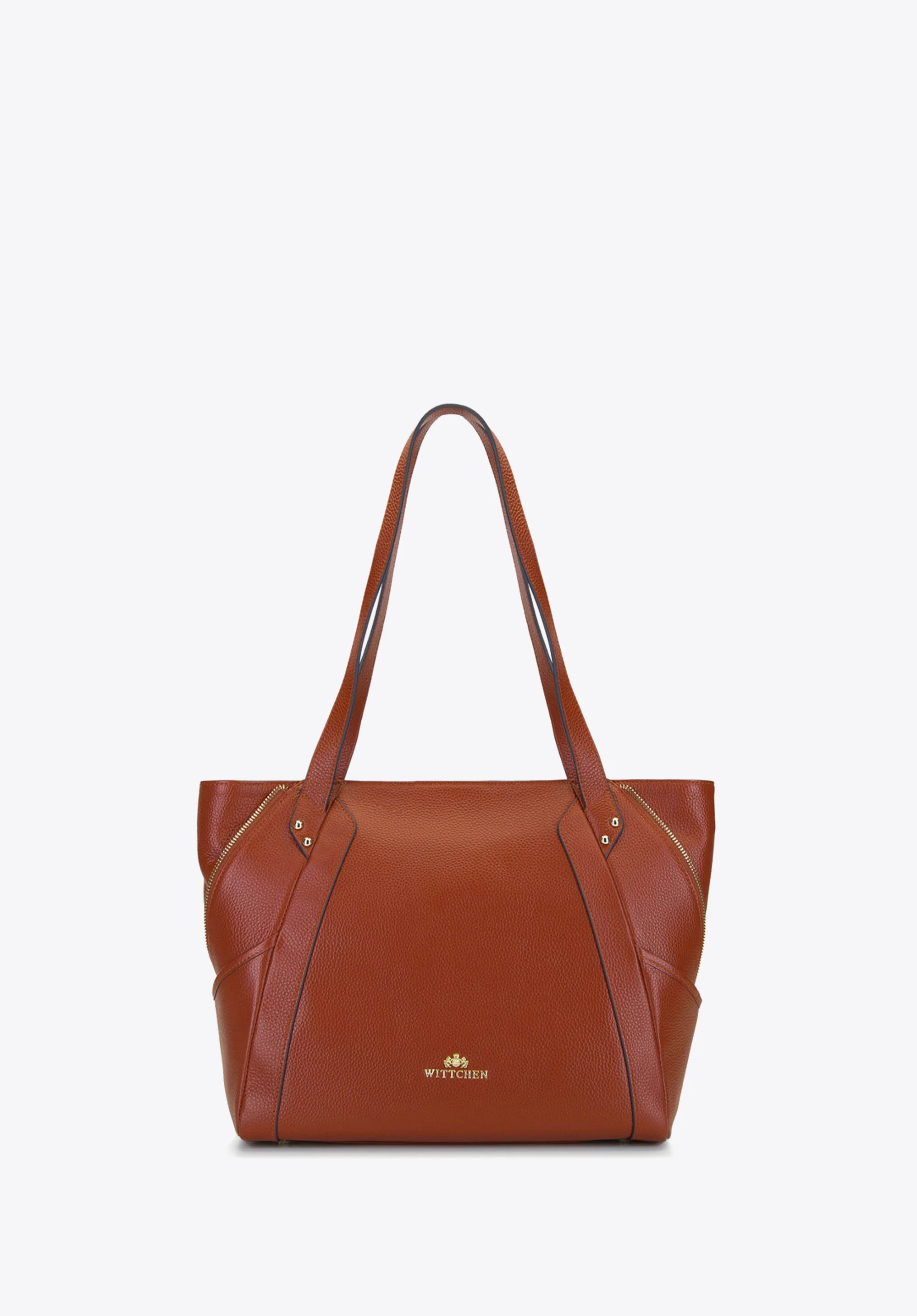 Torebka shopperka ze skóry z ozdobnymi suwakami