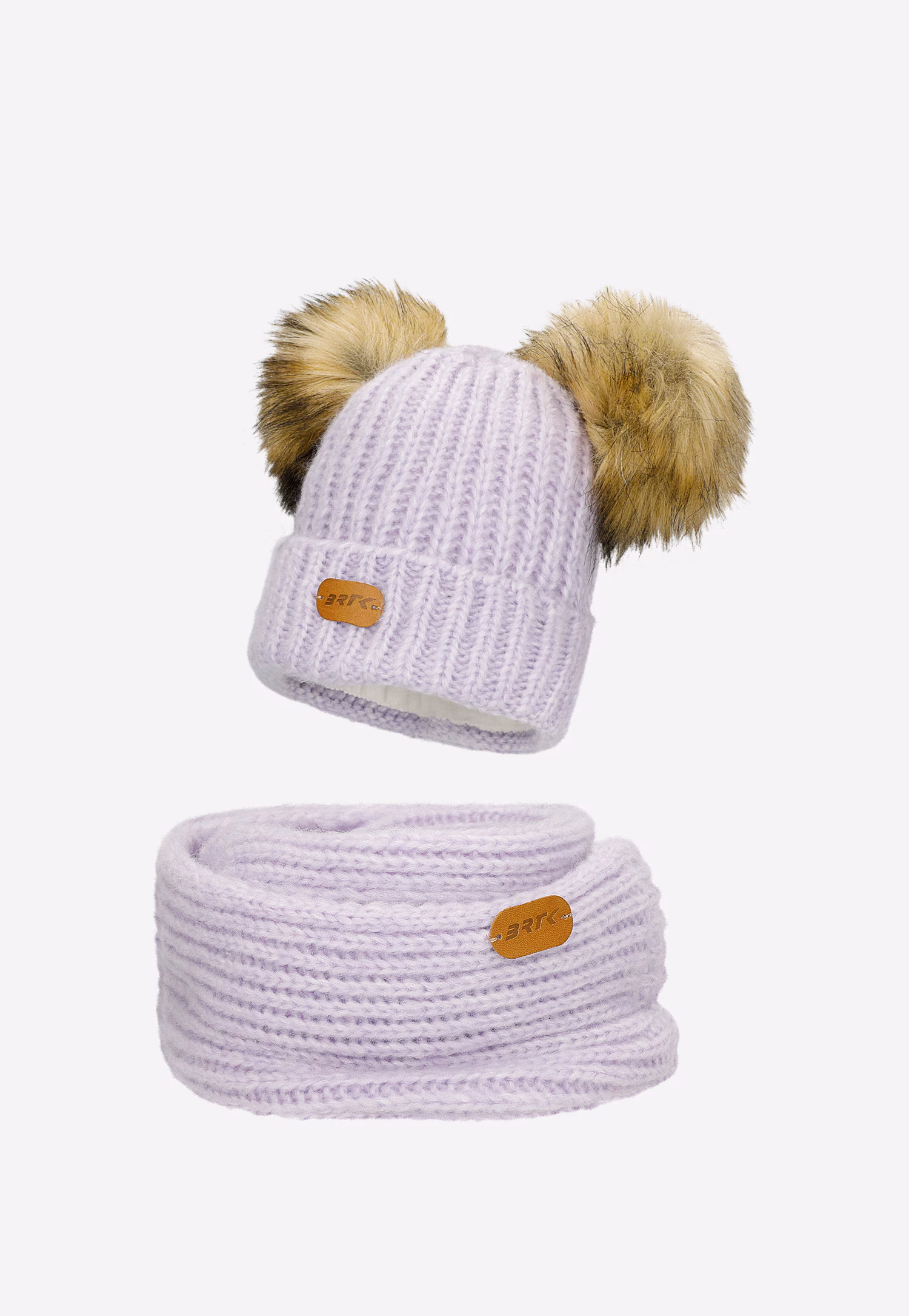 Fioletowy zestaw BARTEK 85603-86  z wełną merino - czapka z dwoma pomponami i komin