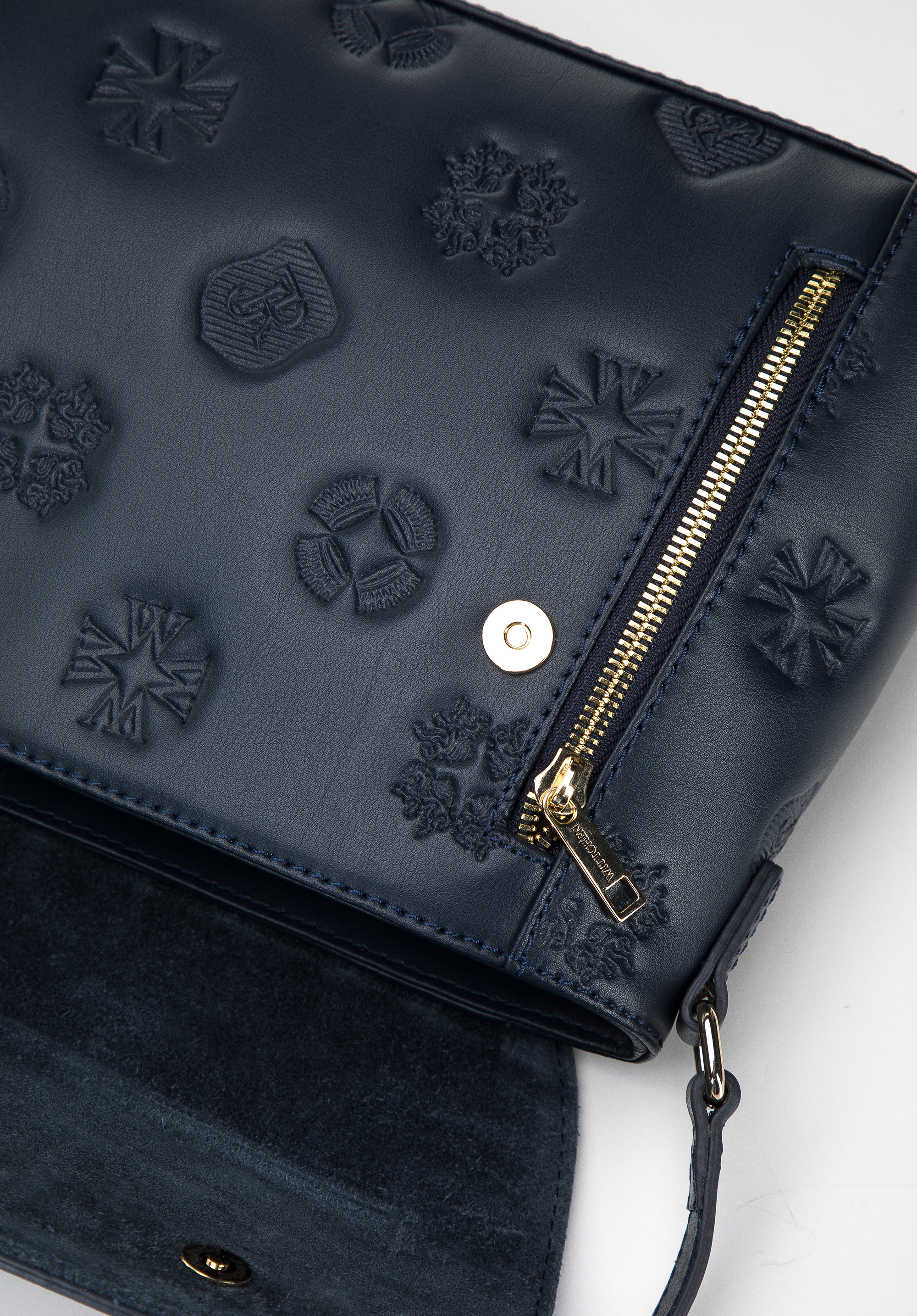 Damska listonoszka skórzana w monogram z pionowymi suwakami