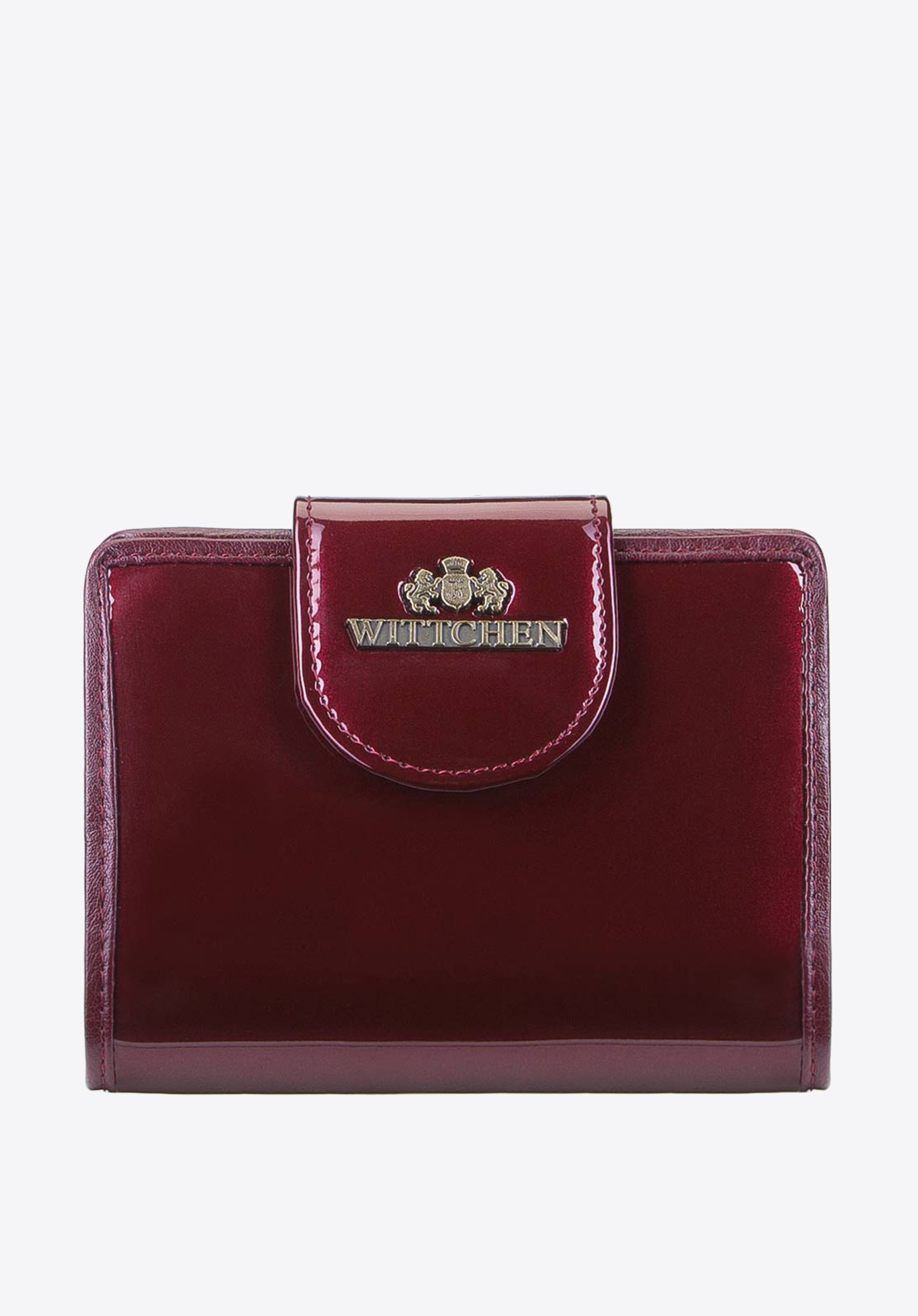 Damski portfel ze skóry lakierowany z ozdobną napą