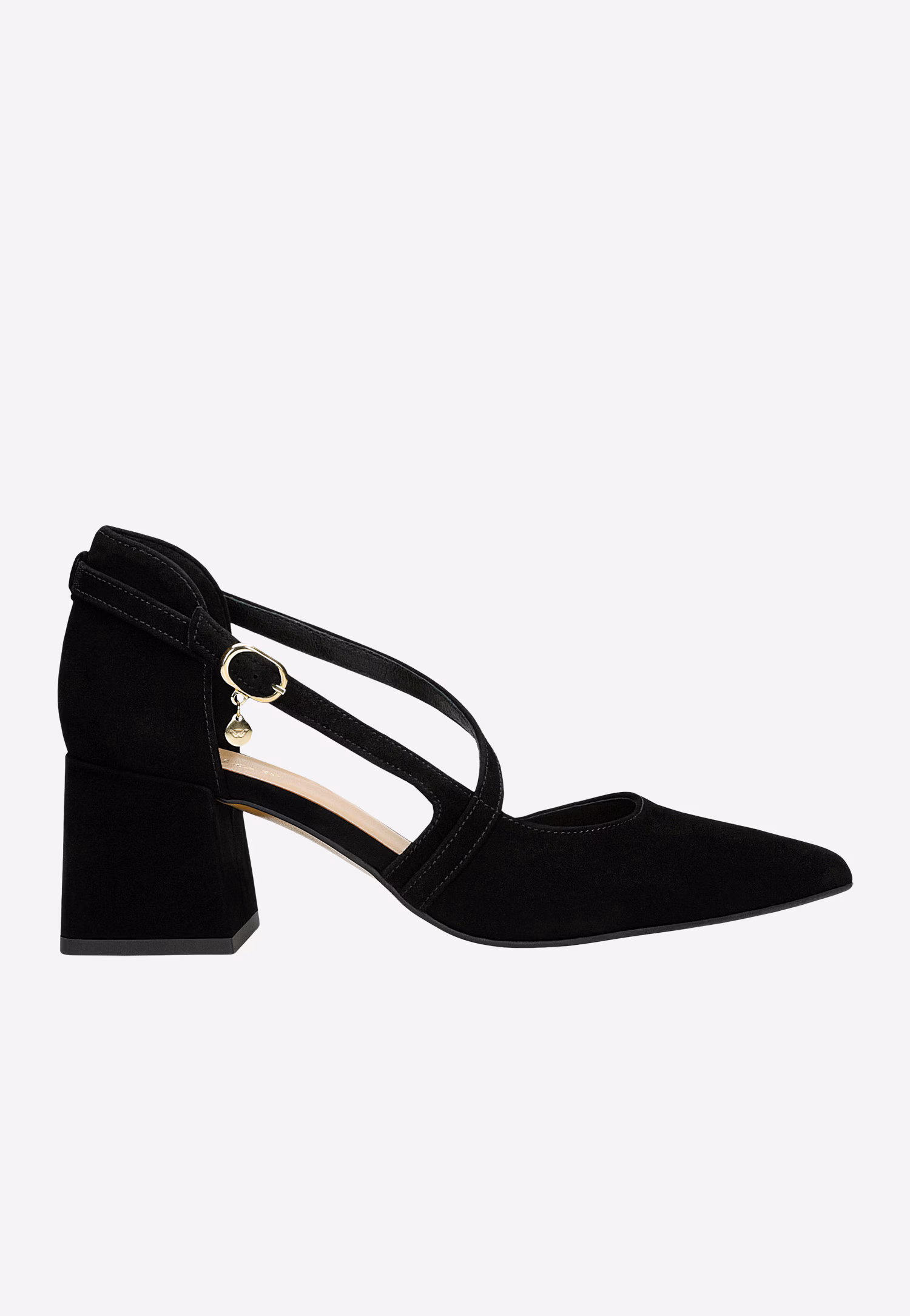 Welurowe czółenka z krzyżującymi się paskami