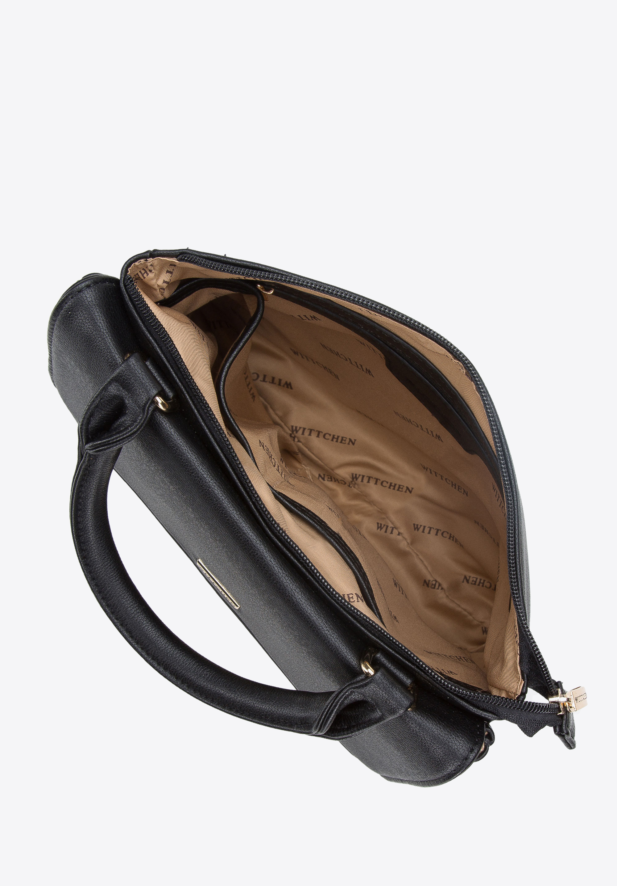 Torebka dwukomorowa z plecionką i klapą z ekoskóry