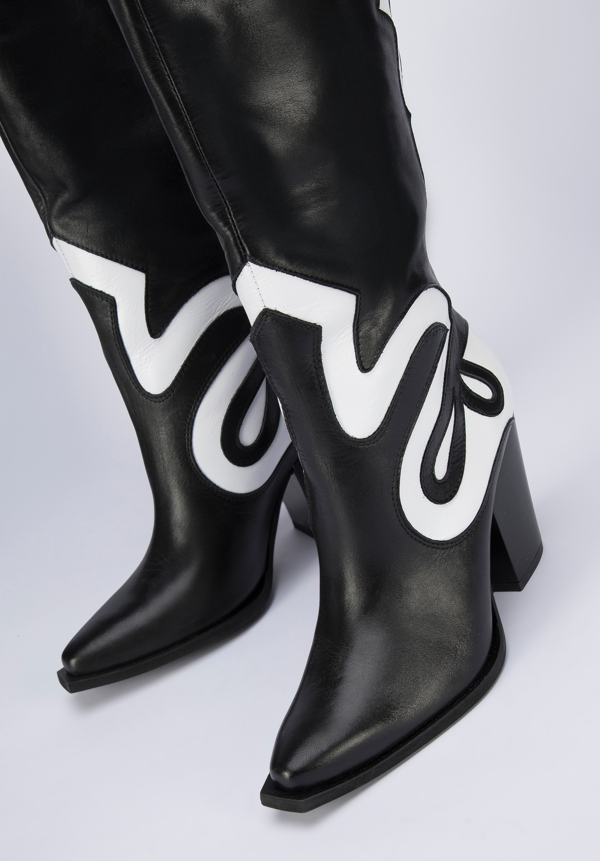 Damskie kowbojki skórzane dwukolorowe