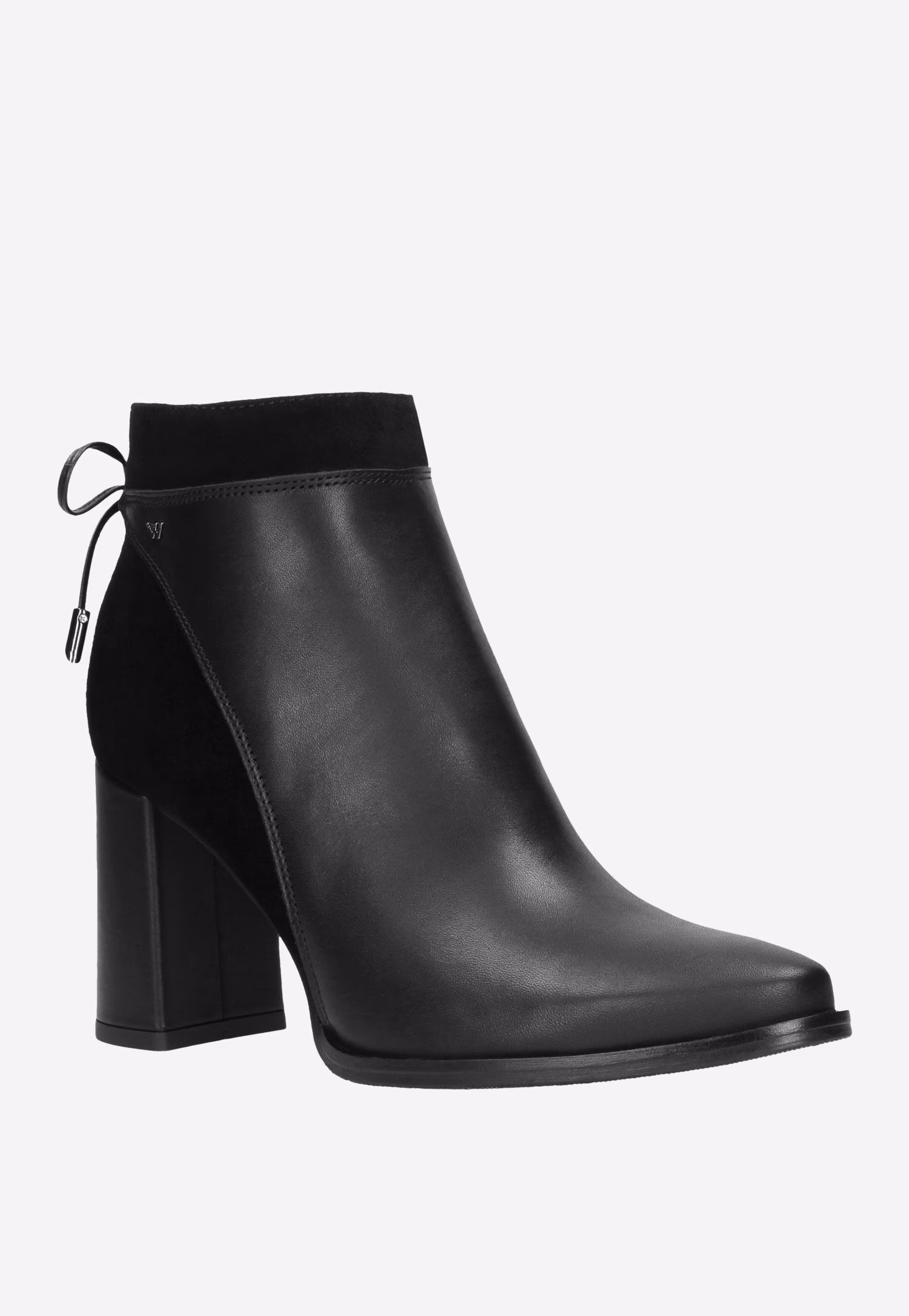 Stylowe botki damskie na wysokim słupku ze skóry licowej i welurowej