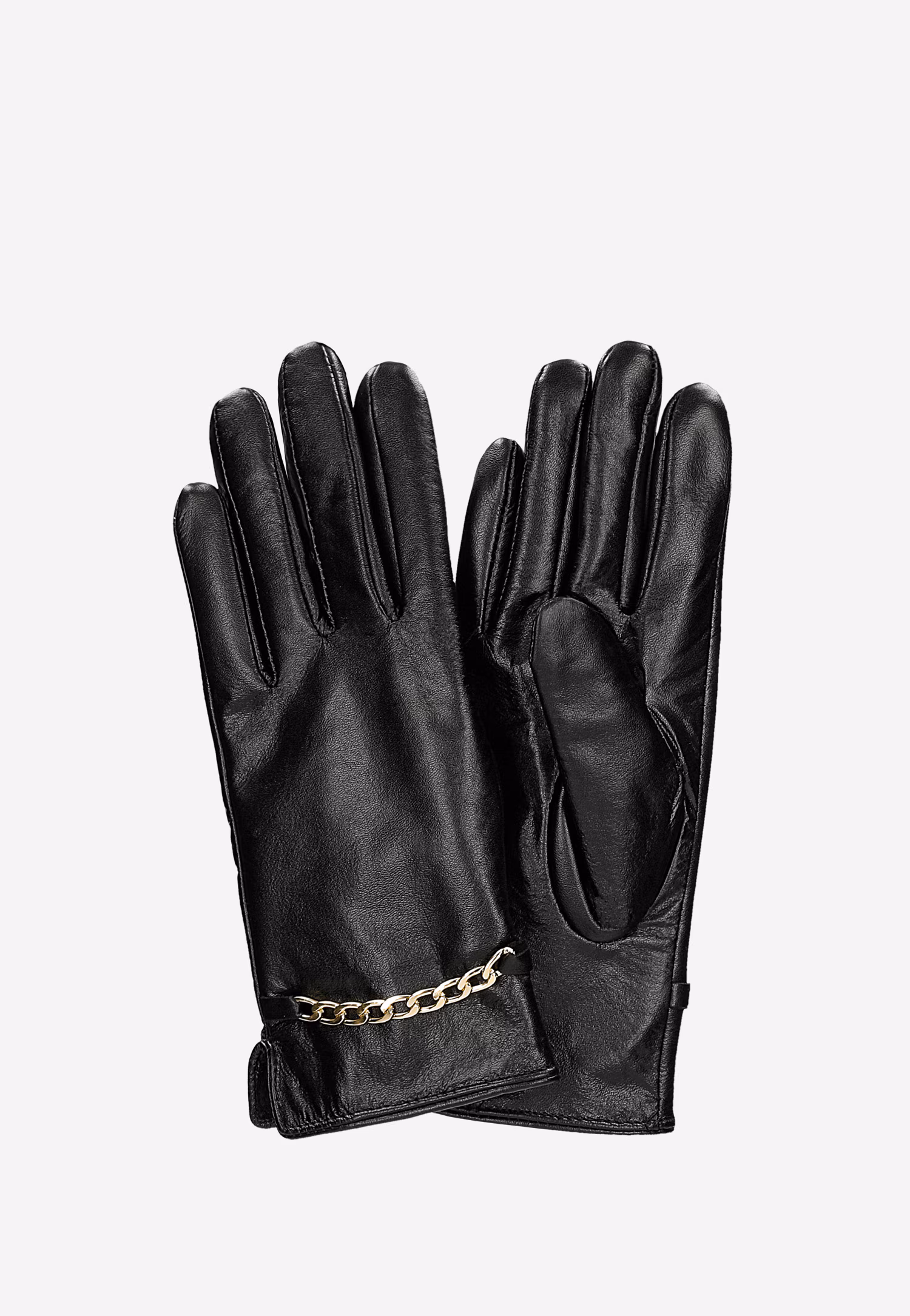 Klasyczne rękawiczki damskie skórzane z ozdobnym łańcuchem