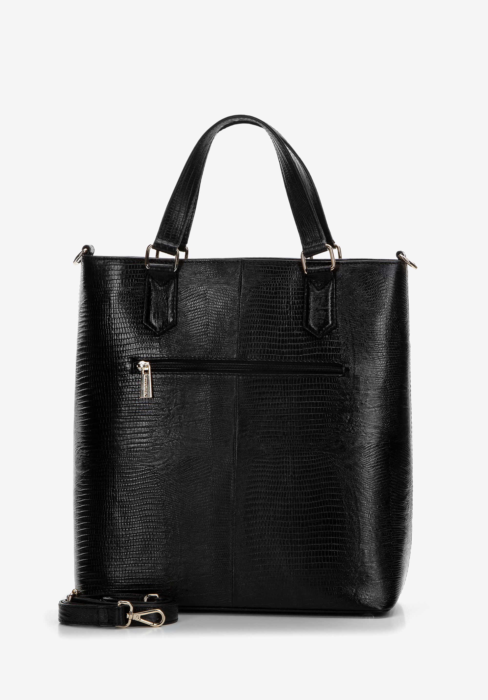 Torebka kuferek ze skóry o fakturze lizard pionowa