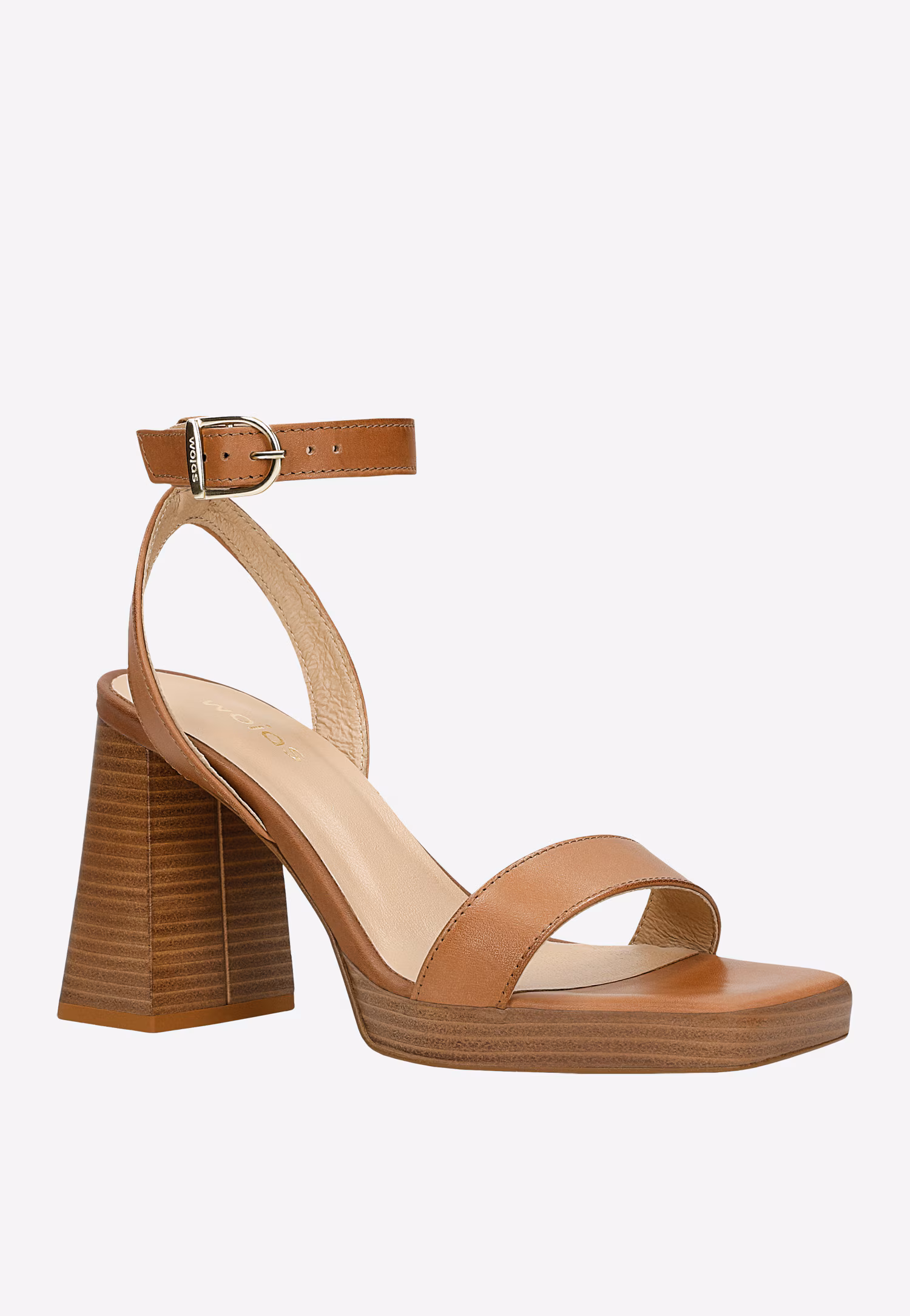 Brązowe sandały na wysokim, masywnym obcasie