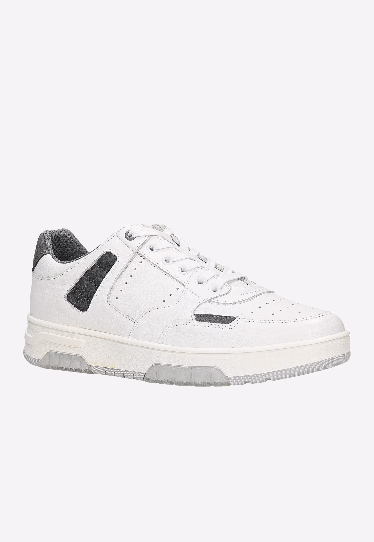 Biało-popielate półbuty męskie ze skóry naturalnej