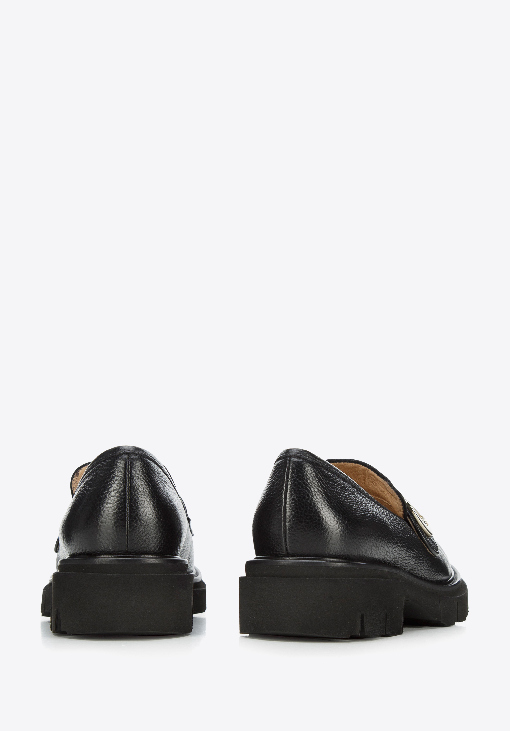 Damskie mokasyny skórzane ze sprzączką na grubej podeszwie