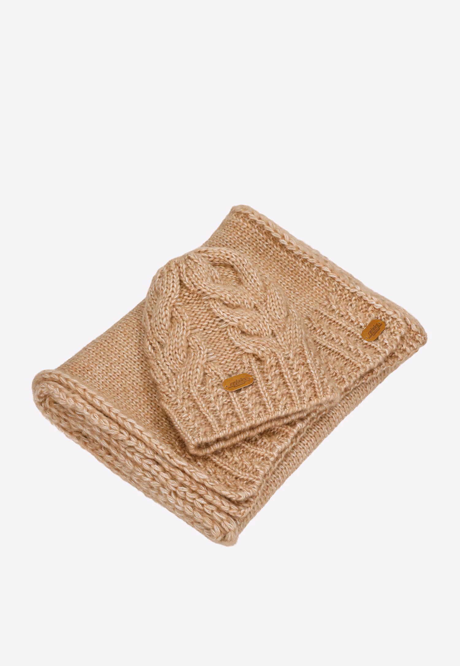 Beżowy komplet czapka + szalik z wełny merino