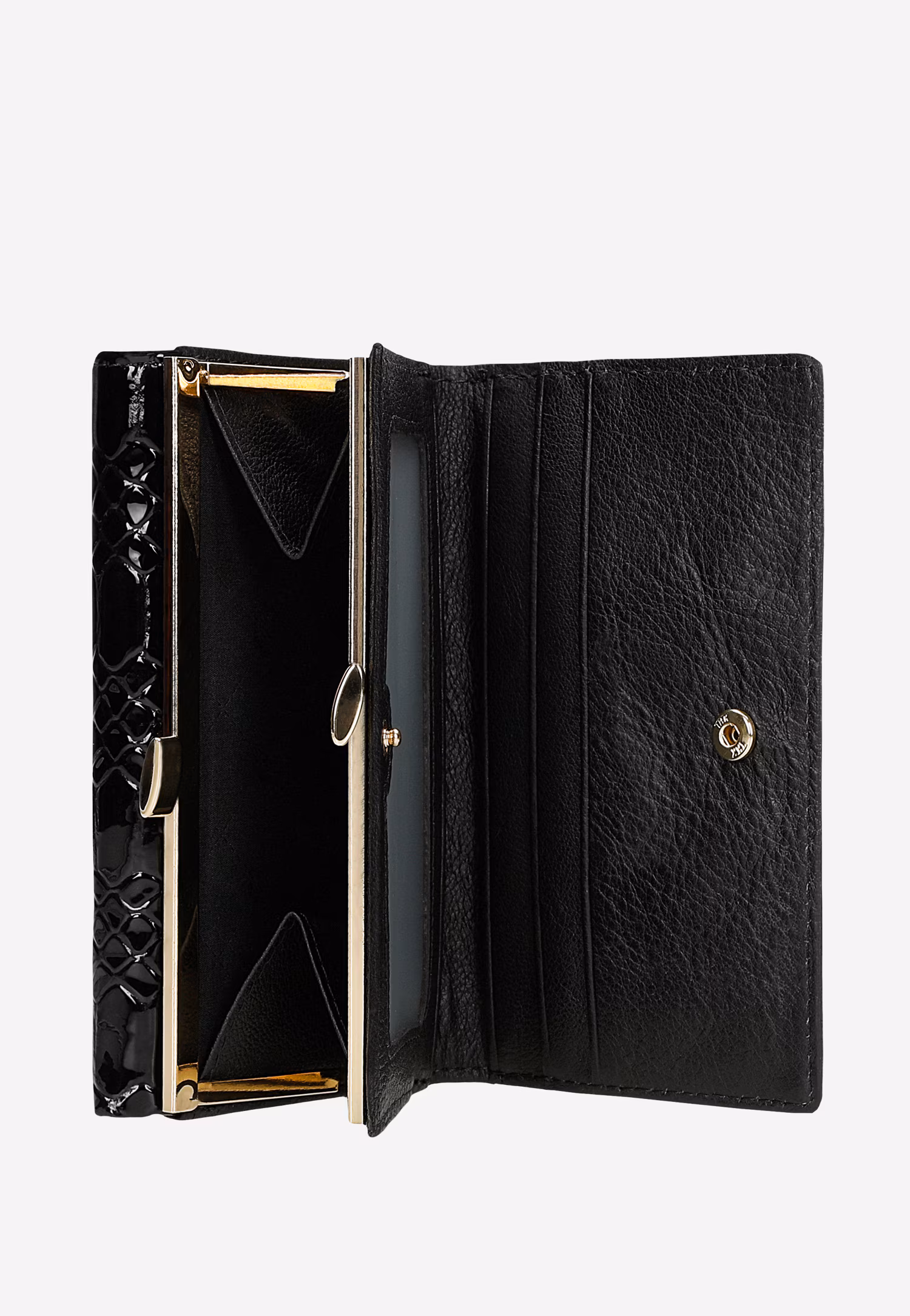 Elegancki pikowany portfel damski lakierowany