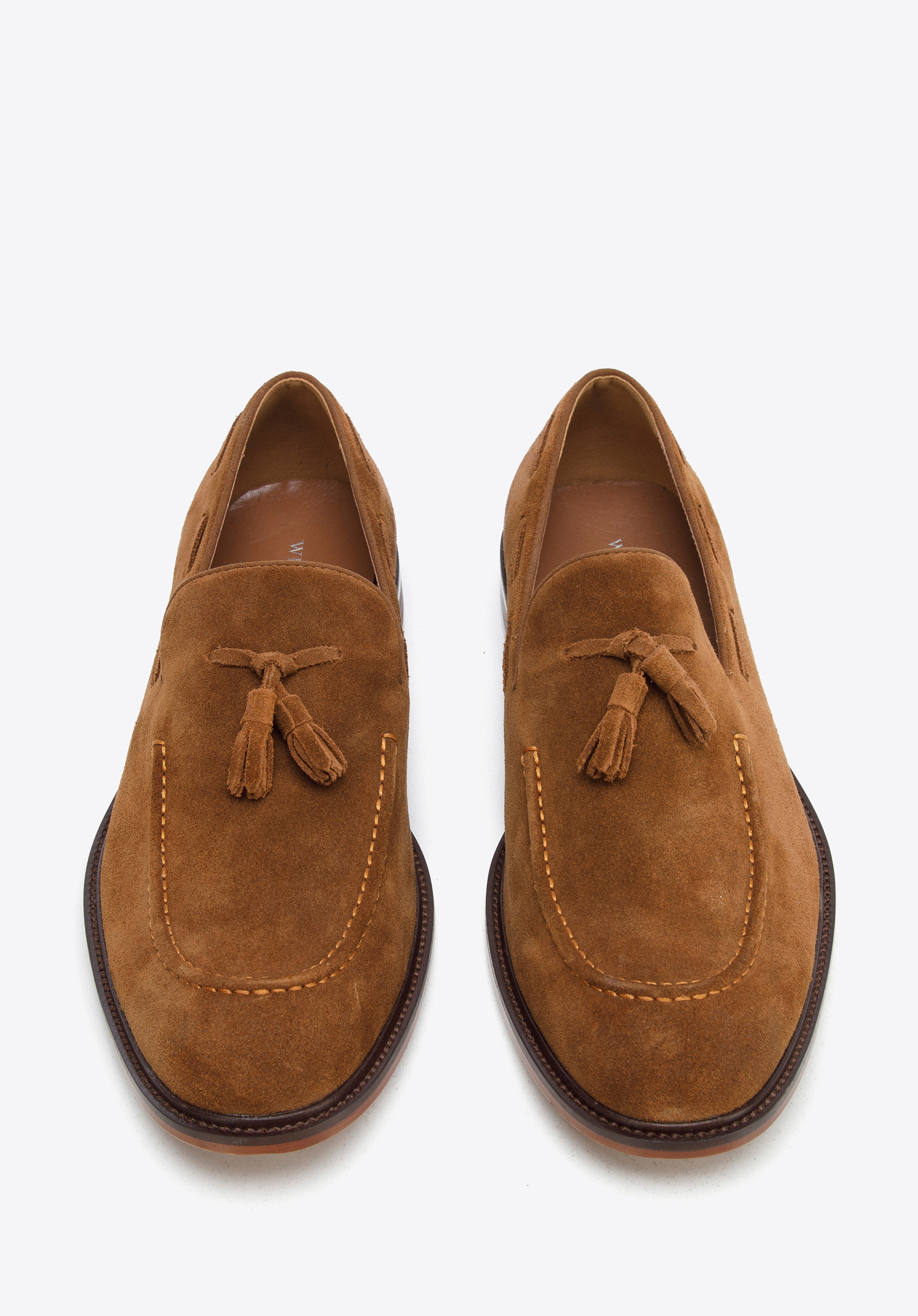 Męskie mokasyny zamszowe z chwostami i rzemieniem