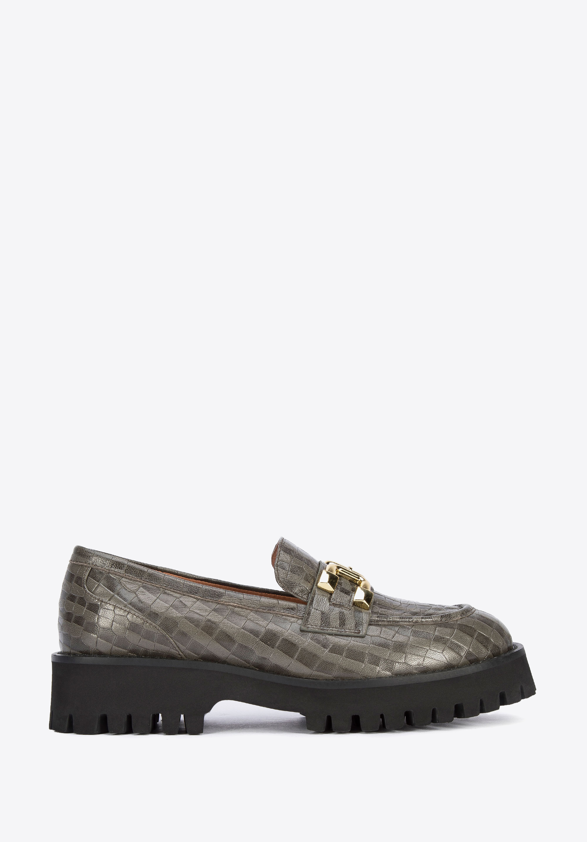 Damskie mokasyny ze skóry z klamerką