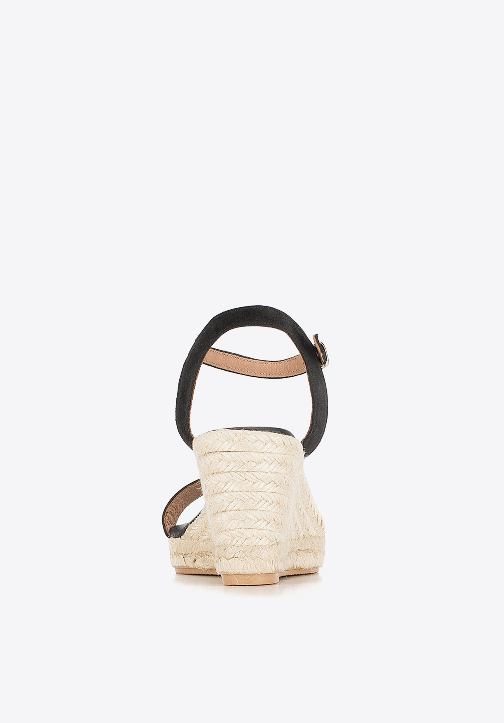 Damskie sandały nubukowe na sznurkowym koturnie