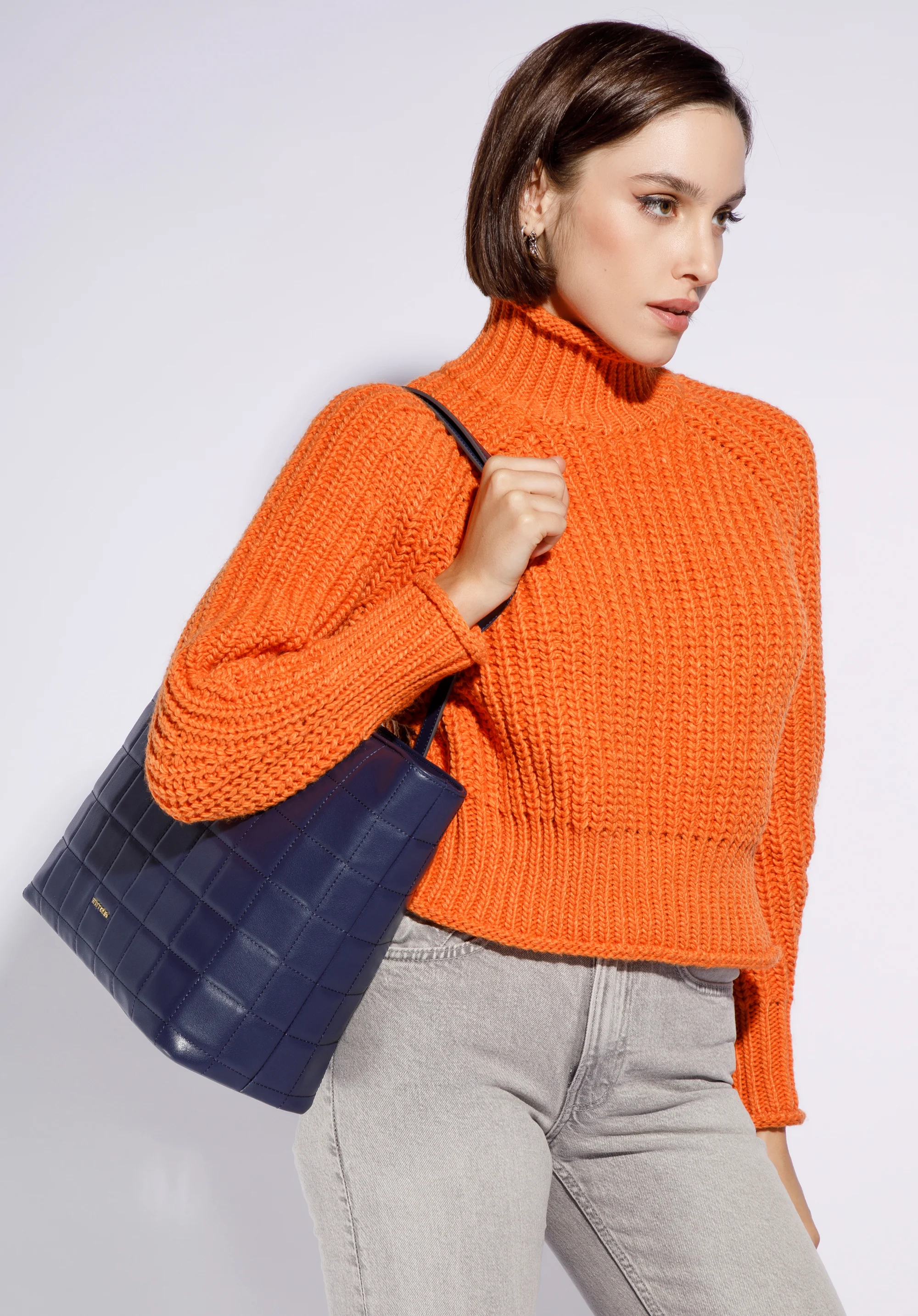 Torebka shopperka skórzana pikowana