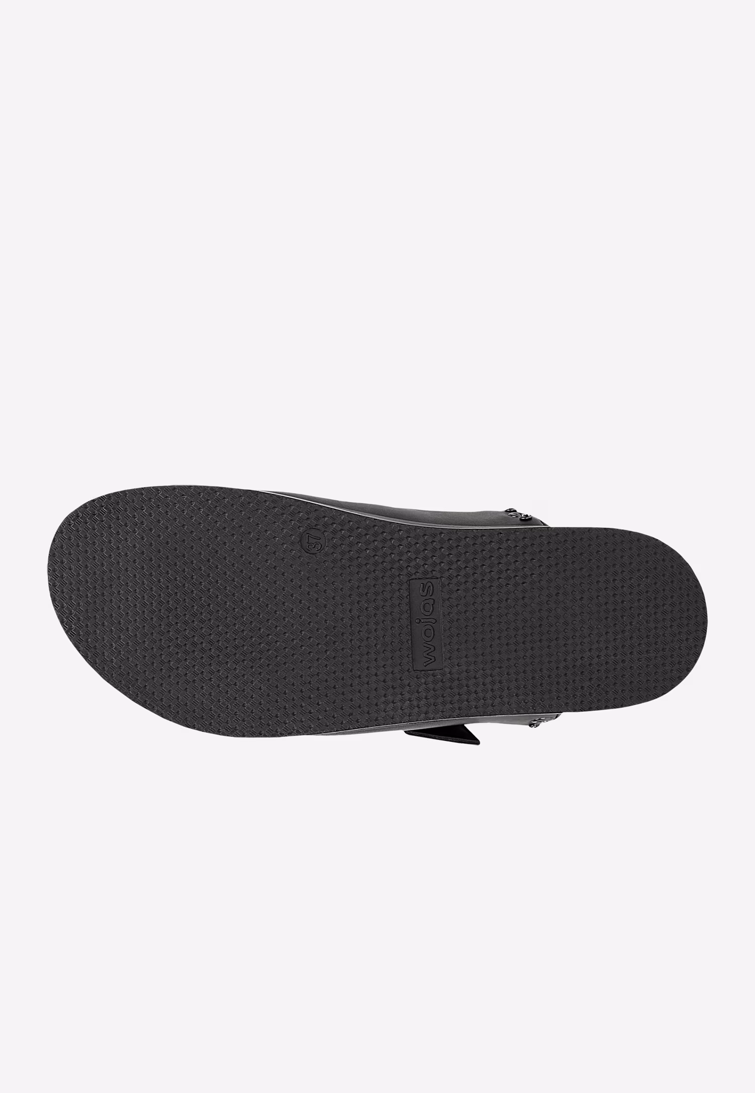 Czarne klapki ze skóry licowej z ozdobnymi nitami