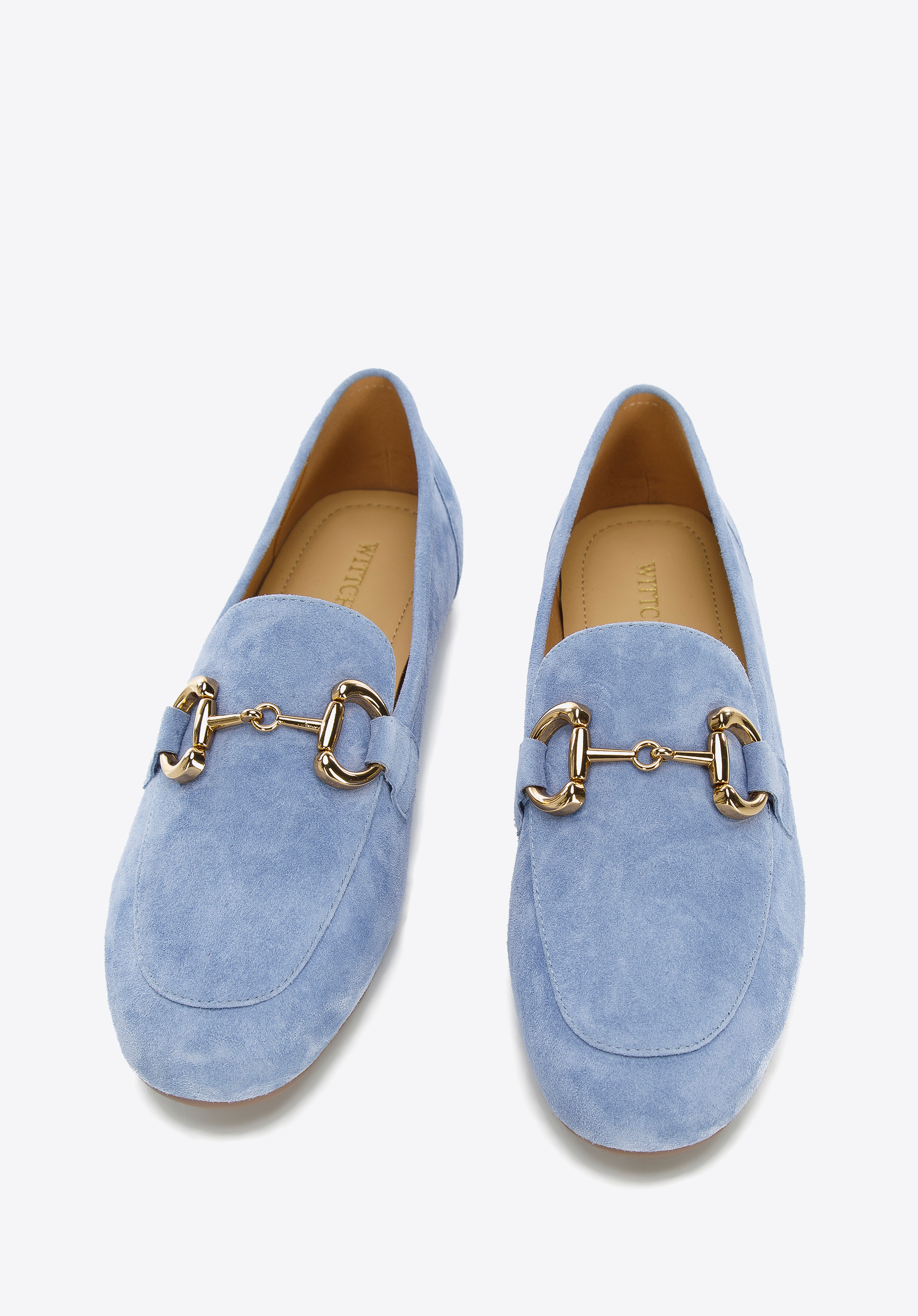 Damskie mokasyny zamszowe z metalową sprzączką