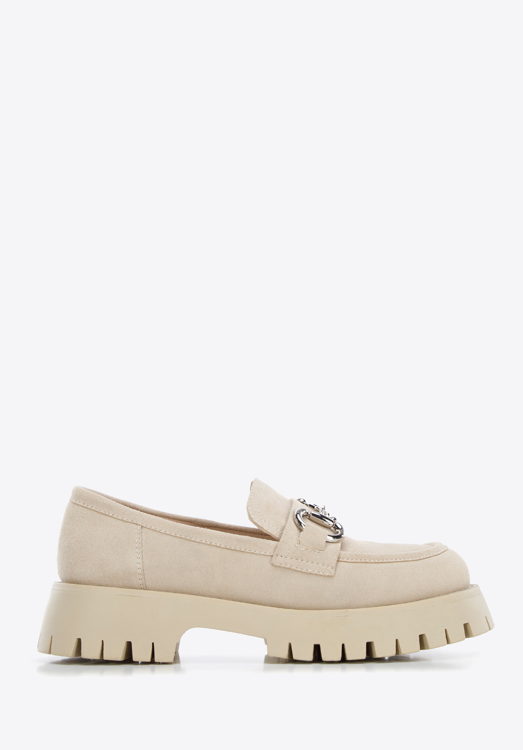 Damskie mokasyny zamszowe z klamrą na platformie