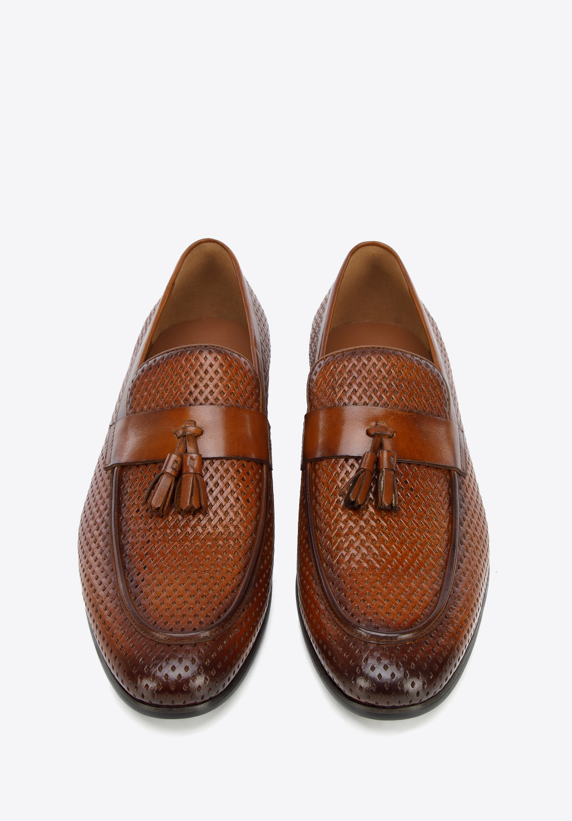 Męskie mokasyny skórzane z plecionką i chwostami