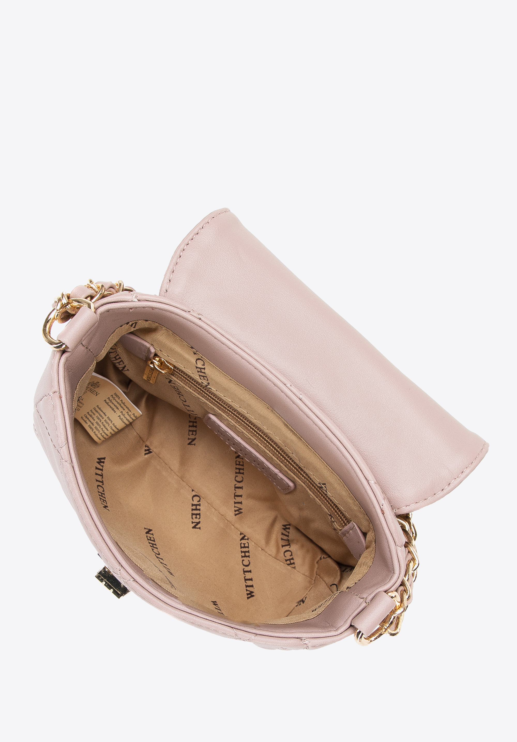 Minitorebka z pikowanej ekoskóry z nitami na łańcuszku