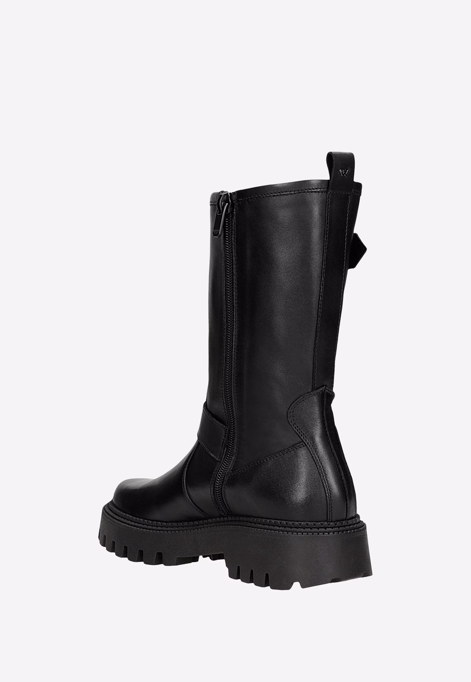 Czarne botki damskie bikery ze skóry licowej