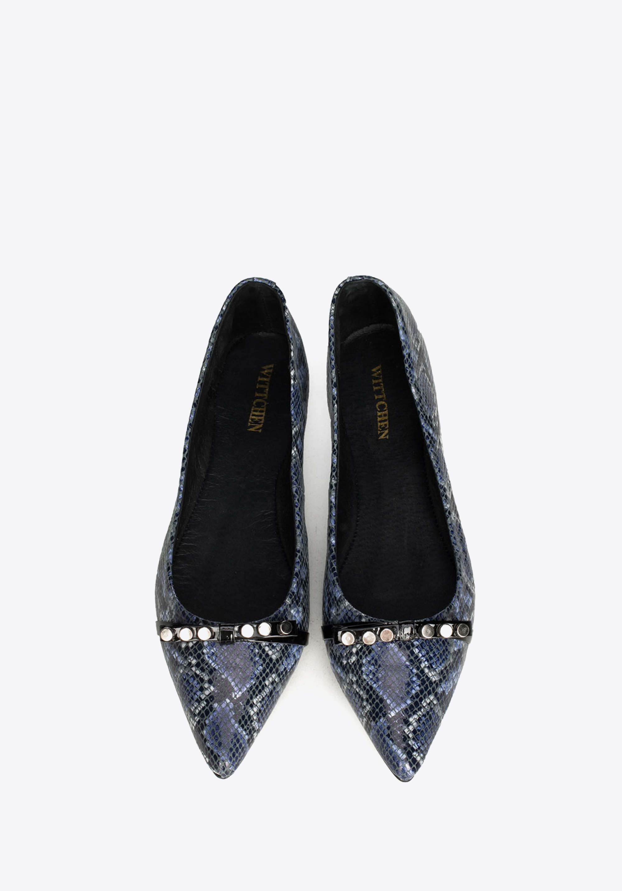 Baleriny ze skóry lizard z ćwiekami