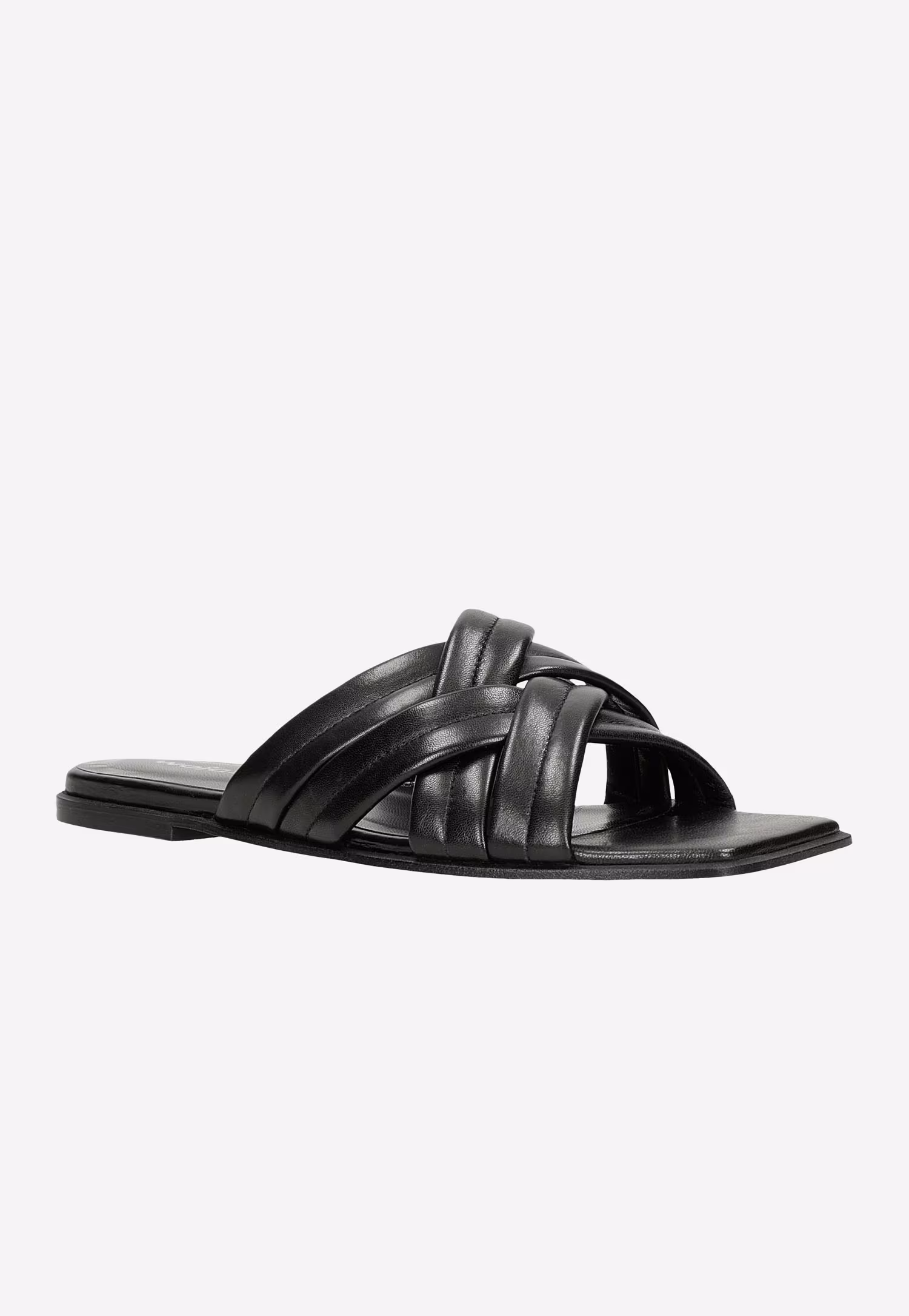 Czarne skórzane klapki damskie z przeplatanymi paskami