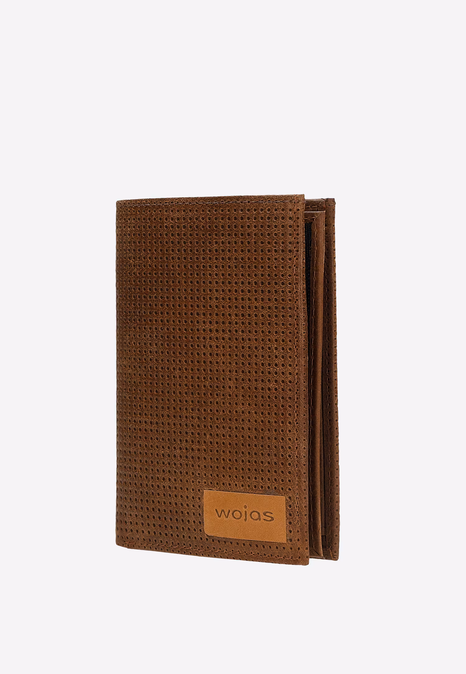 Jasnobrązowy duży portfel męski z teksturowaną skórą