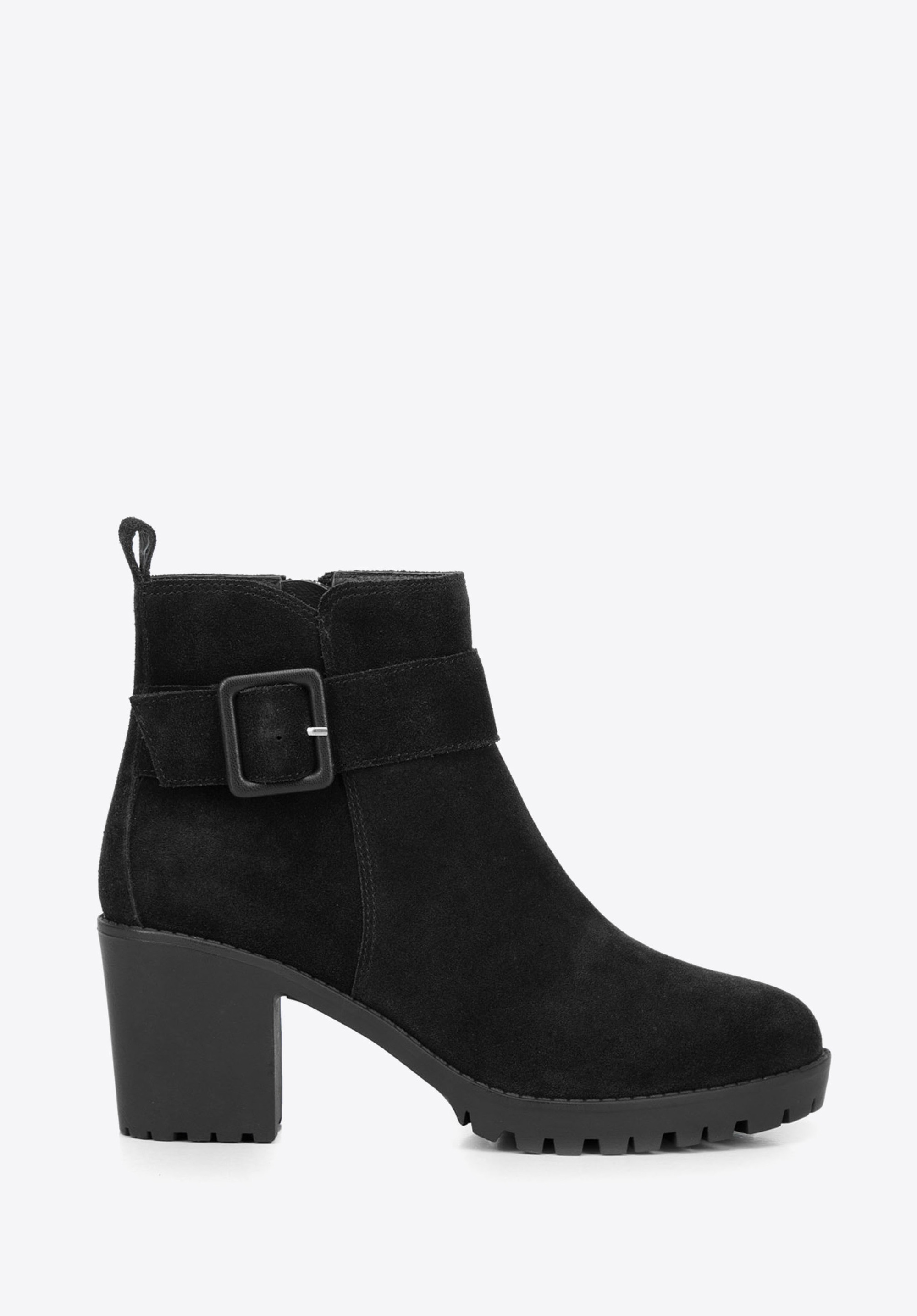 Damskie botki zamszowe z ozdobną klamrą