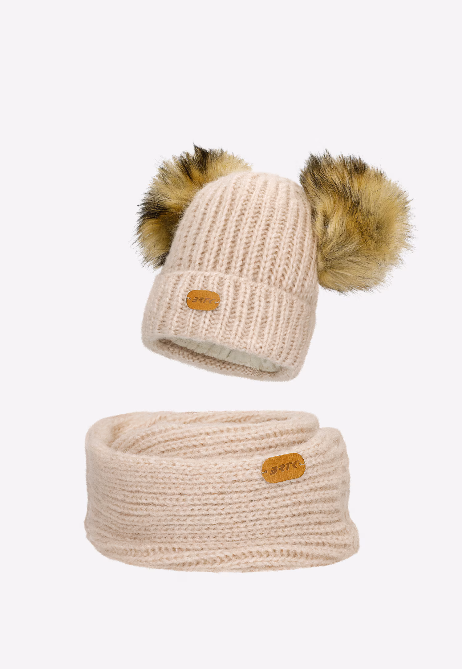 Fioletowy zestaw BARTEK 85603-86  z wełną merino - czapka z dwoma pomponami i komin