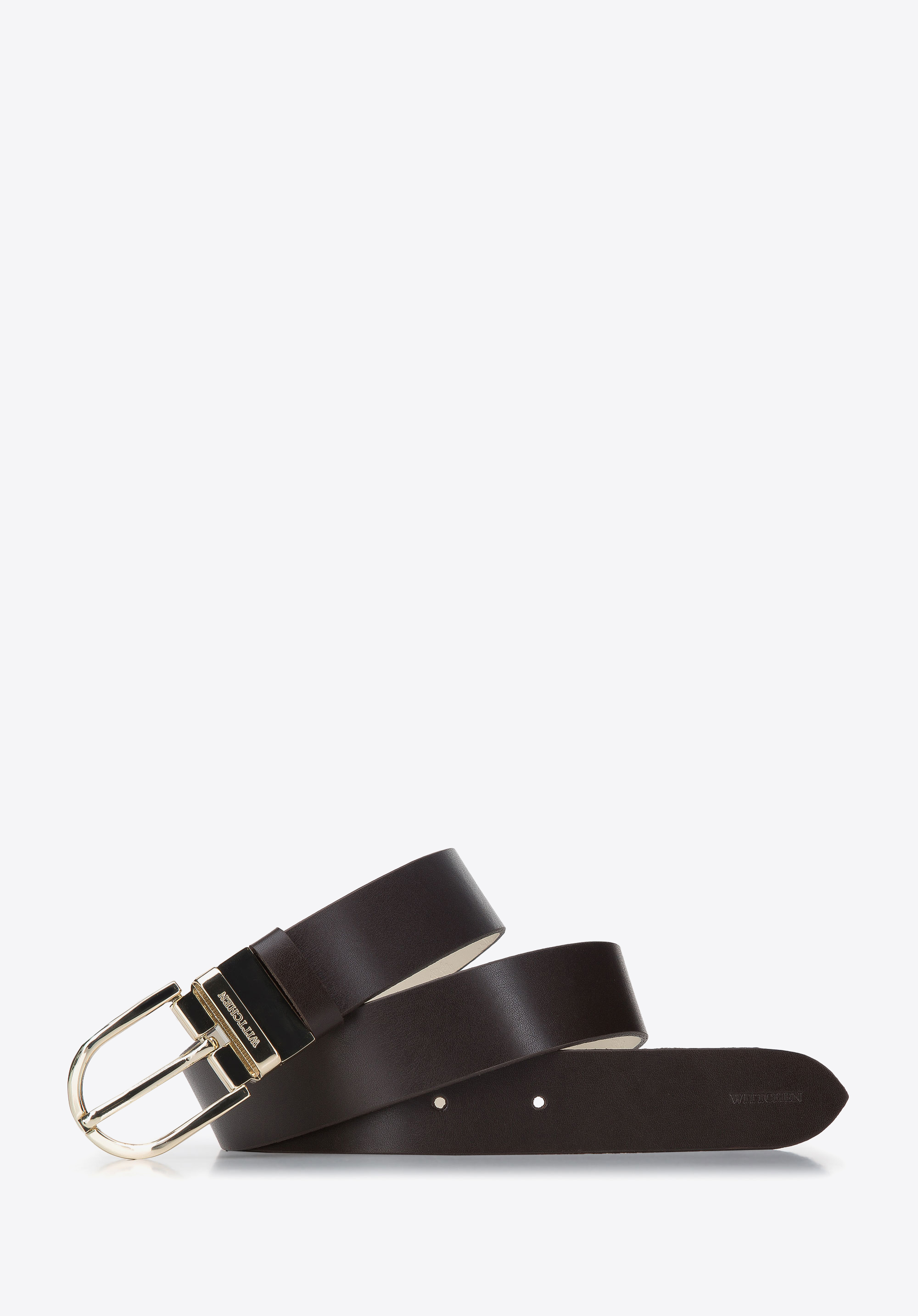 Damski pasek skórzany dwustronny tłoczony w logo