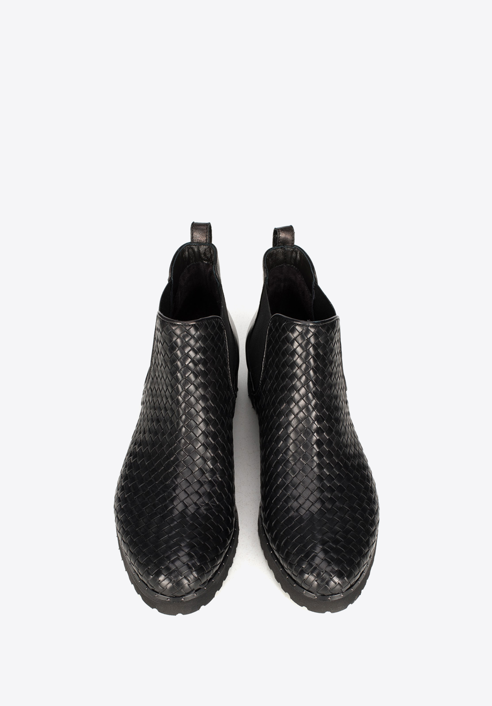 Damskie sztyblety skórzane z plecionką