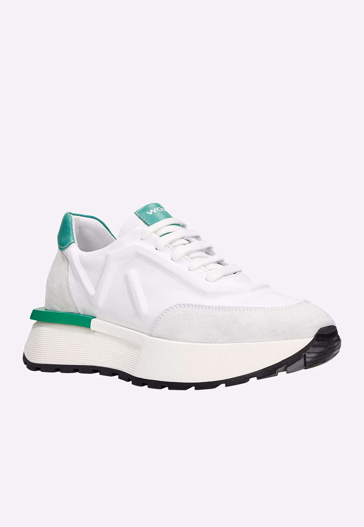 Białe sneakersy damskie z zielonymi akcentami