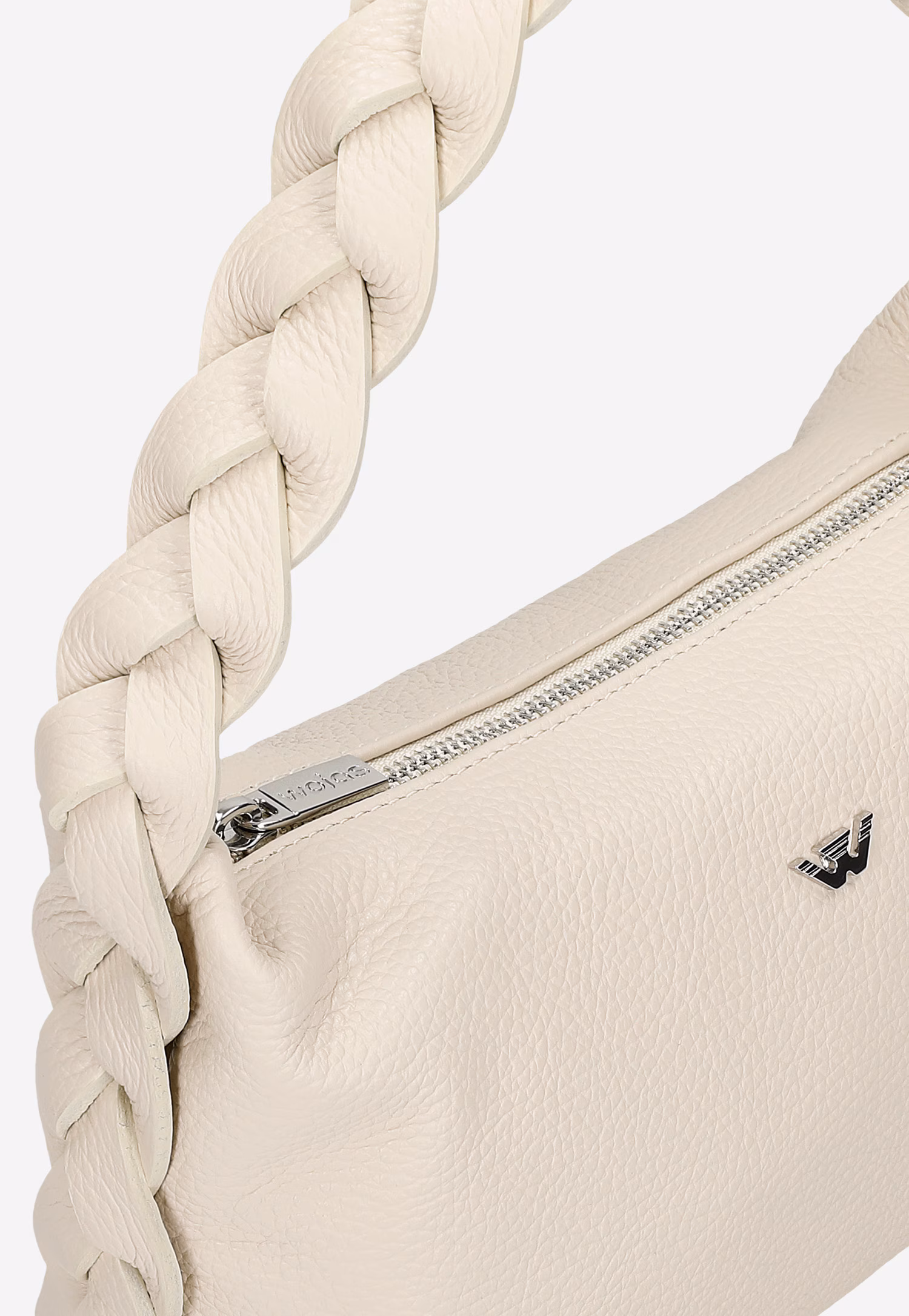 Mała beżowa torebka damska z plecioną rączką