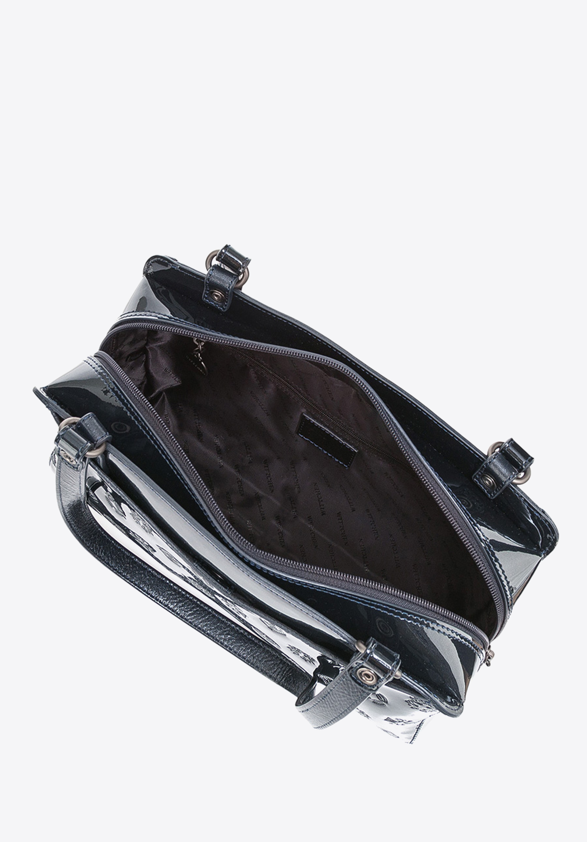 Torebka shopperka skórzana lakierowana z kieszeniami