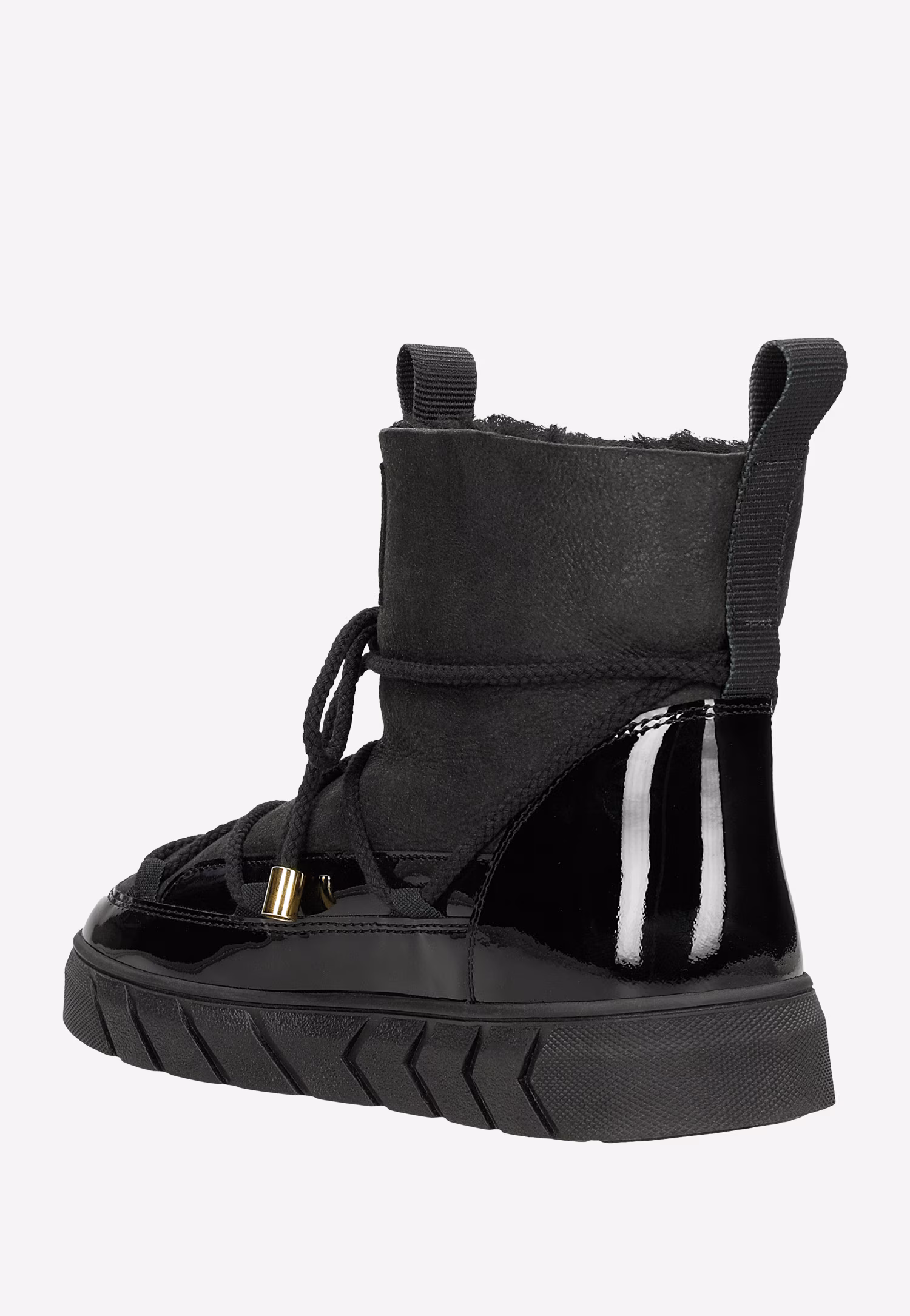 Czarne śniegowce damskie RELAKS z podszewką ze skóry owczej