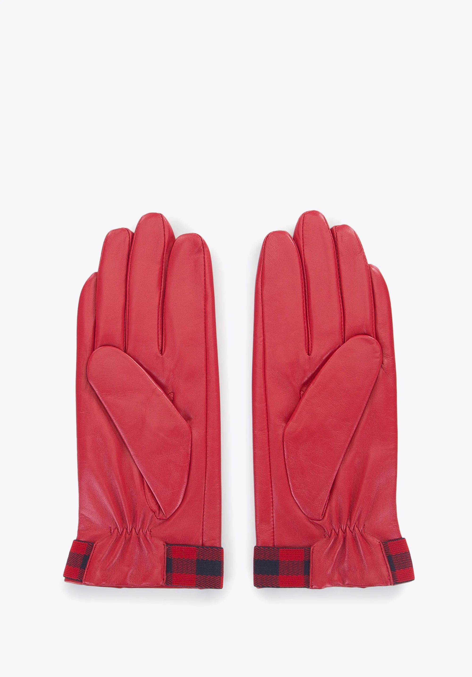 Damskie rękawiczki skórzane ze wstawkami w kratę